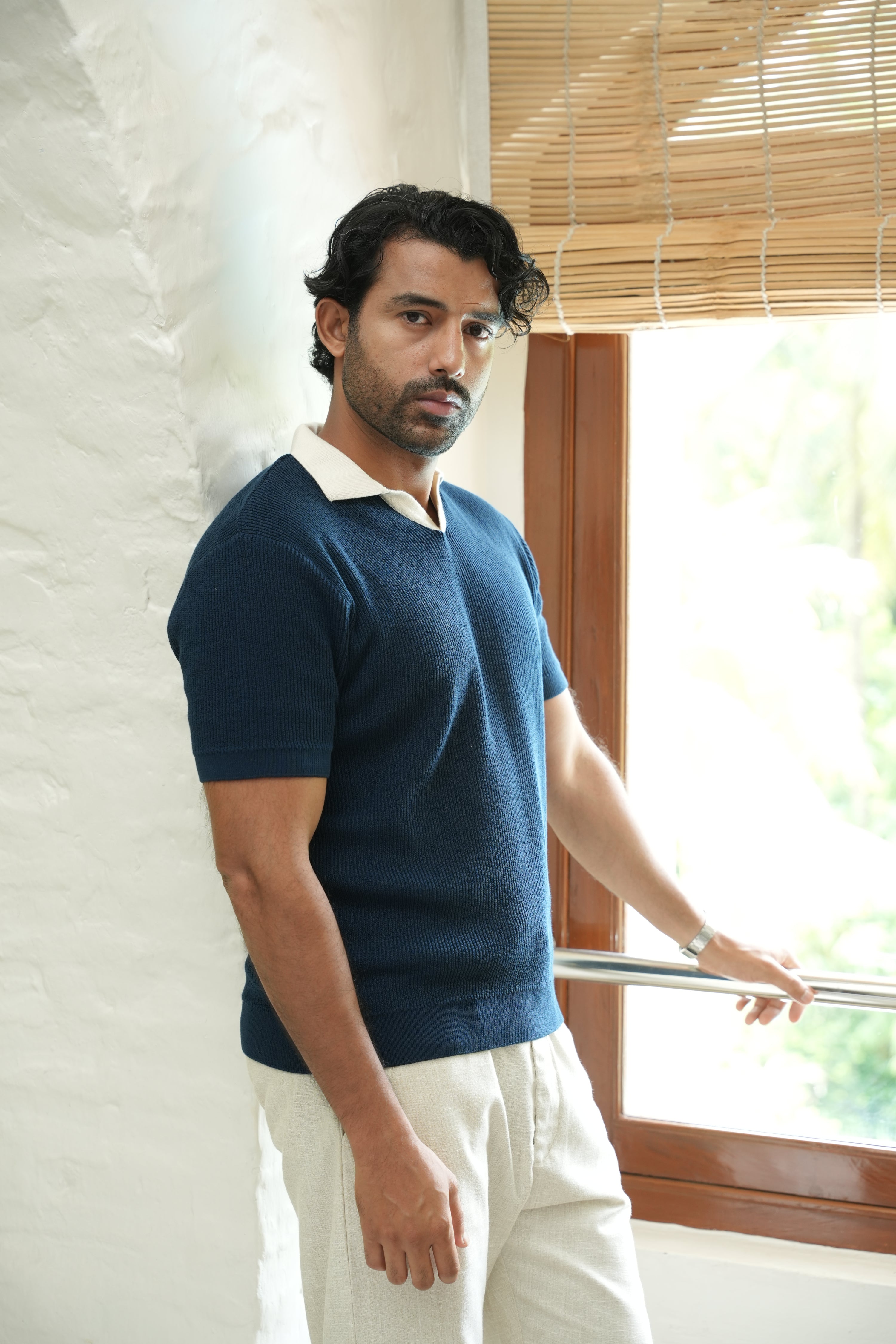 Royal Navy Contrast Collar Flat Knit Polo