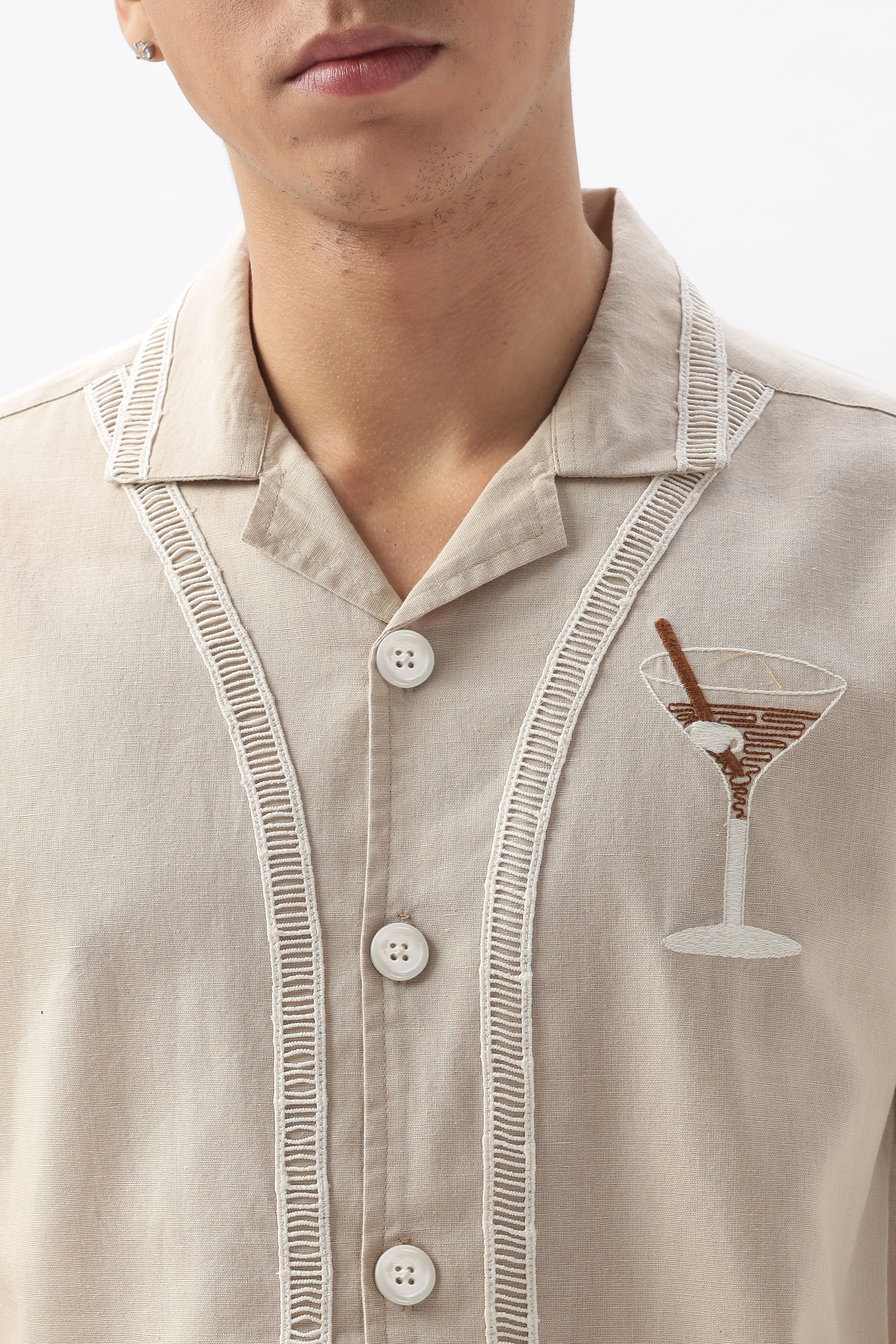 Amalfi Sundowner Beige Embroidery Box Fit Shirt