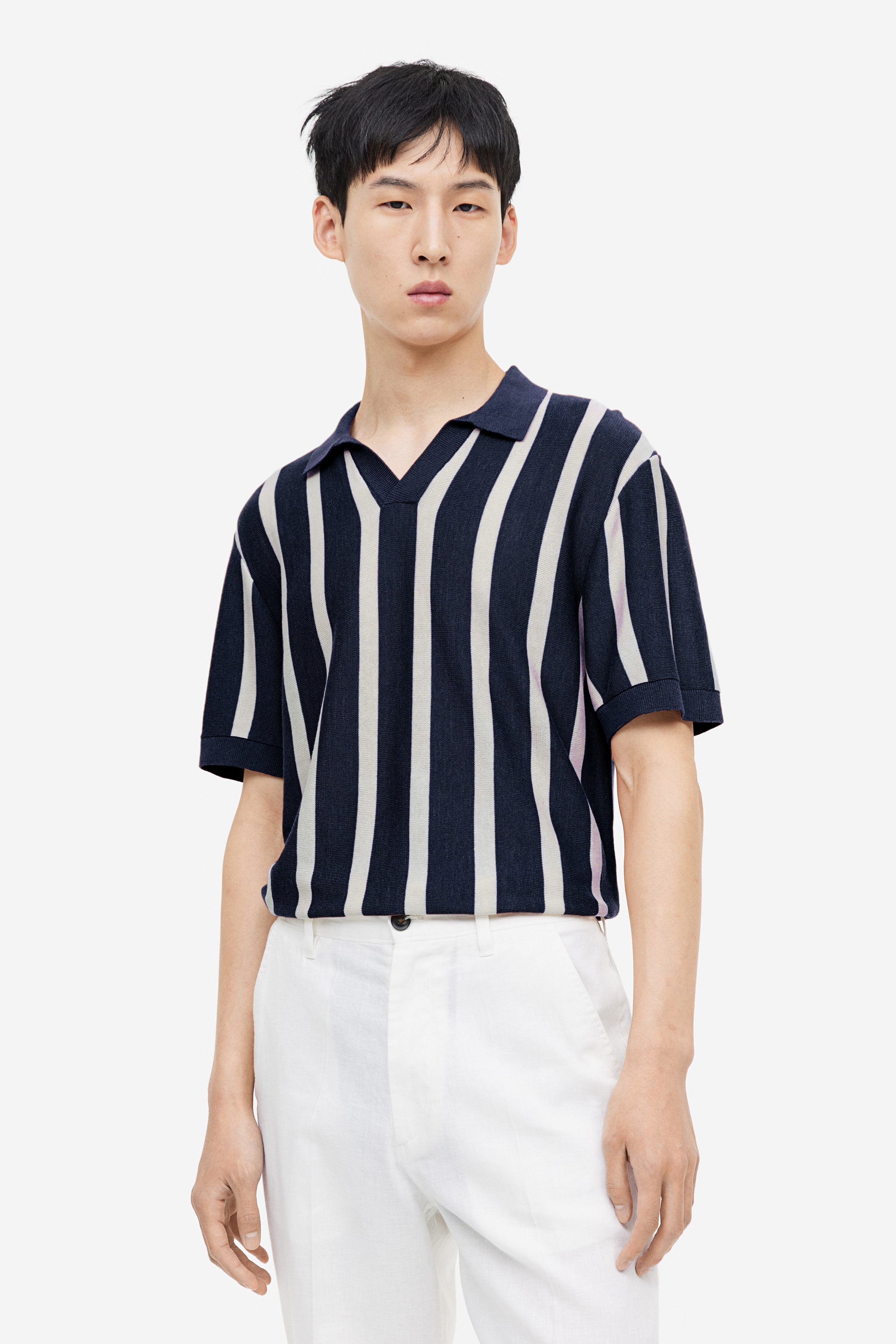 Midnight Blue Stripes Old Money Polo