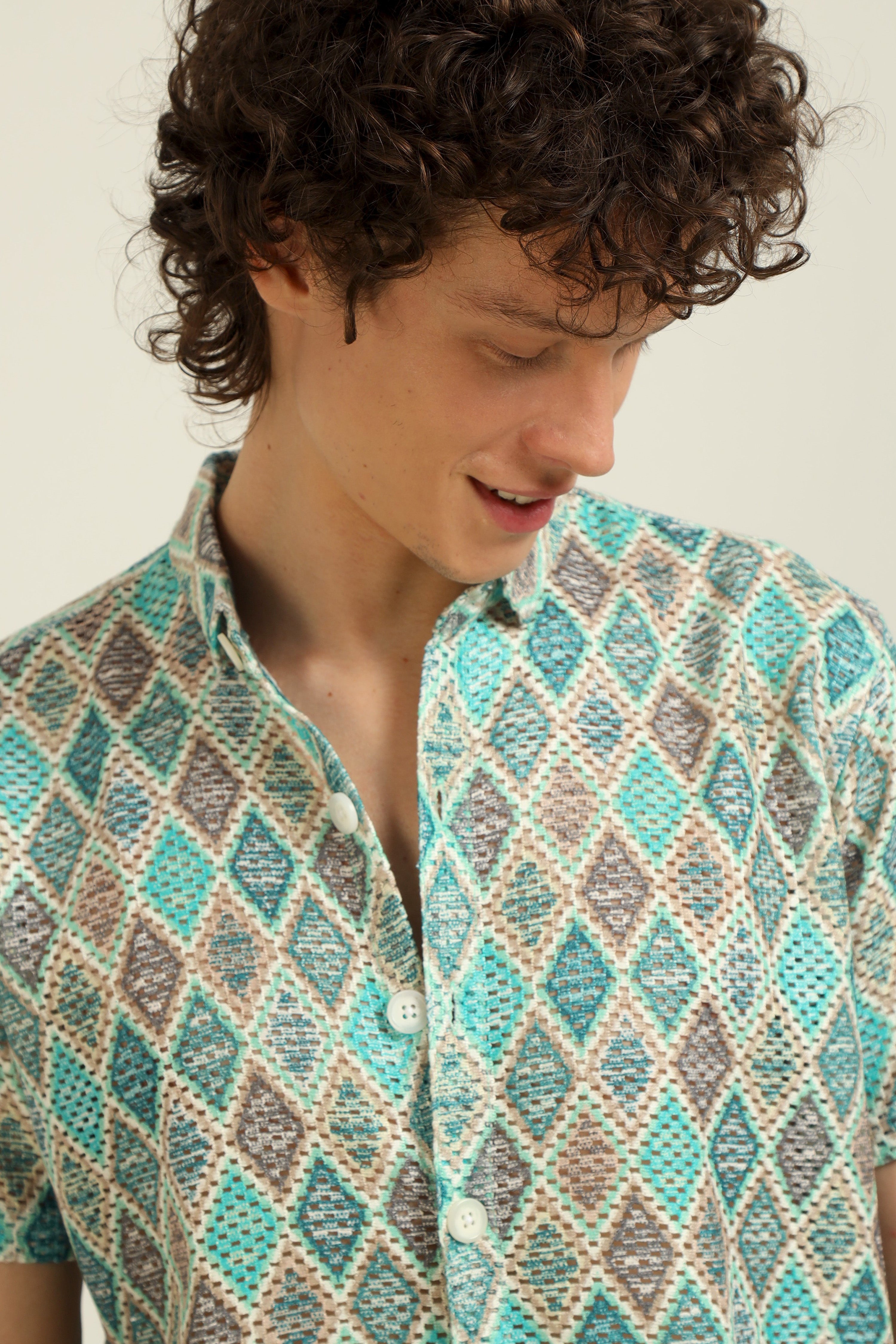 Kyiv Green Textured Half Sleeve Shirt