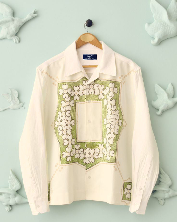 Table for Two Cotton Linen Shirt with Vintage Doily Embroidery
