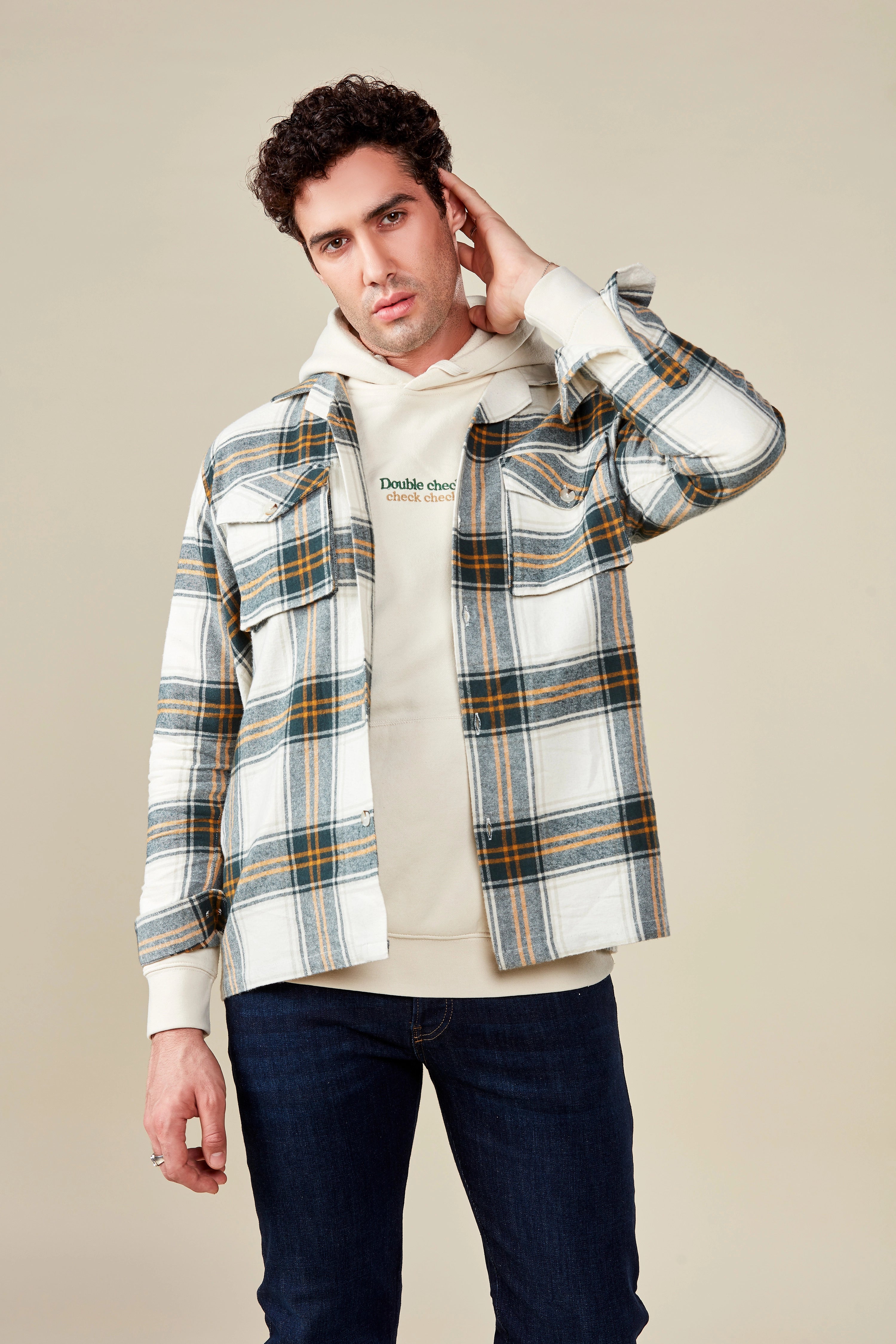 New York Beige Flannel Overshirt