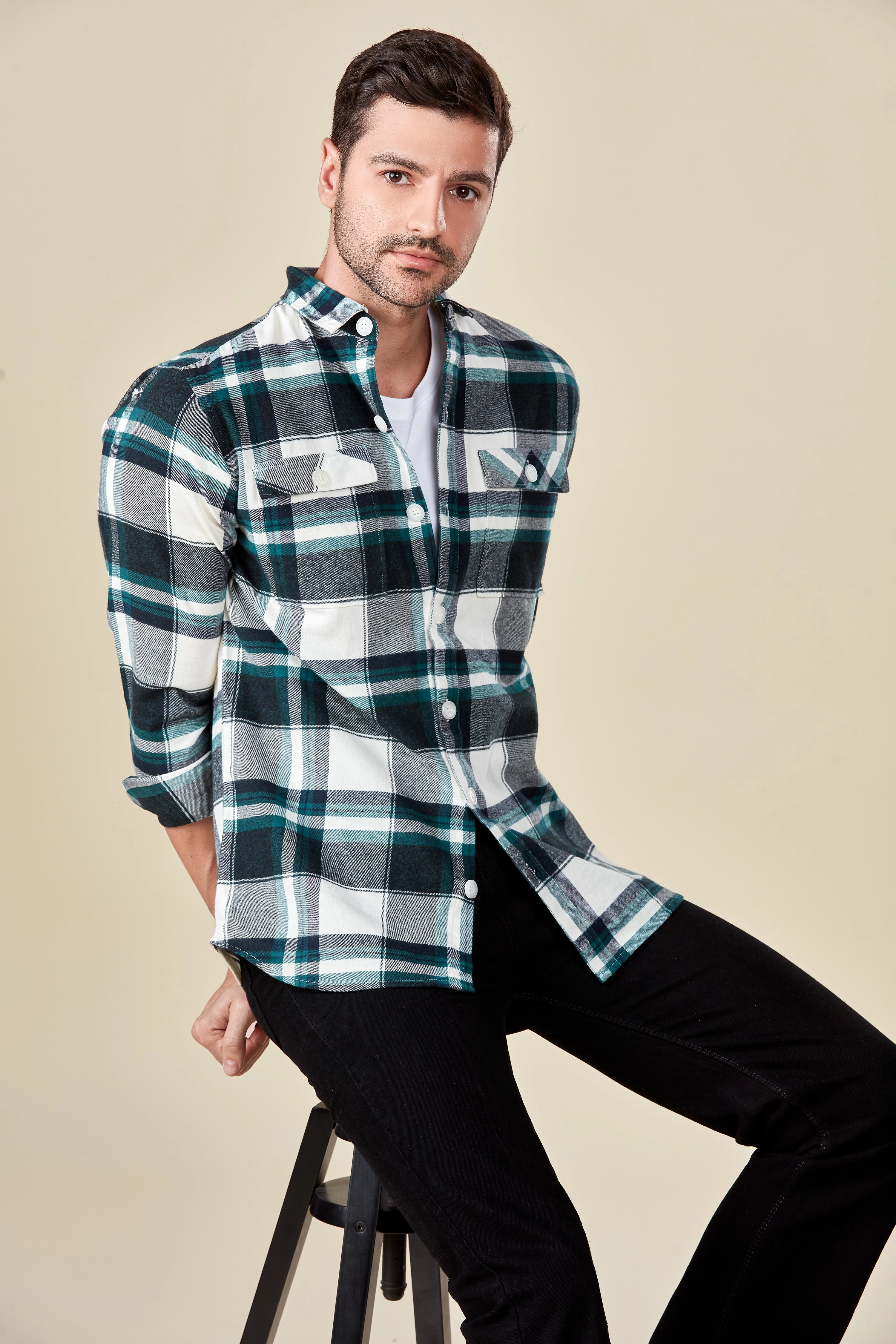 Ocean Teal Flannel Checkered Shirt