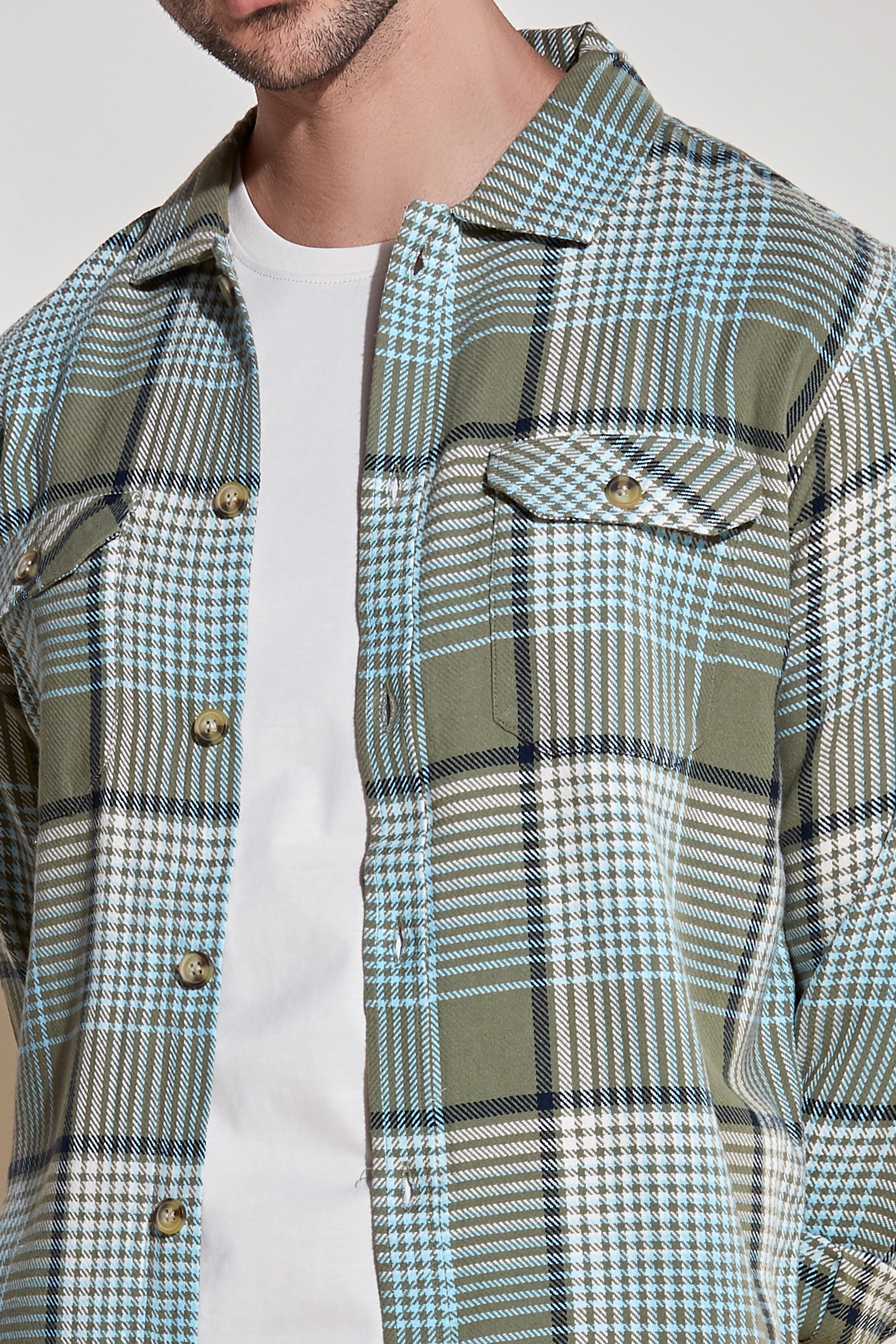 Olive Oracle Casual Checkered Shirt