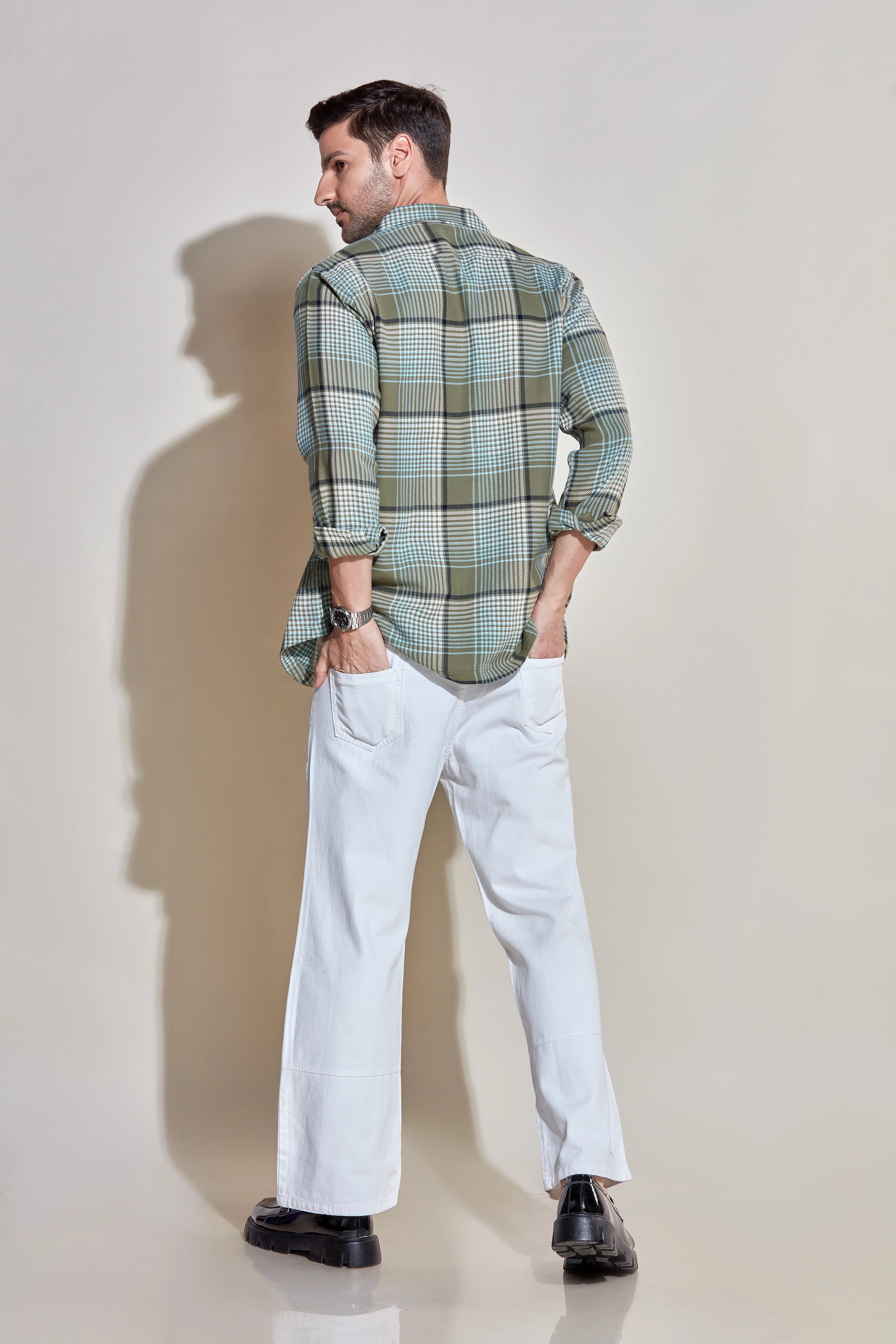 Olive Oracle Casual Checkered Shirt