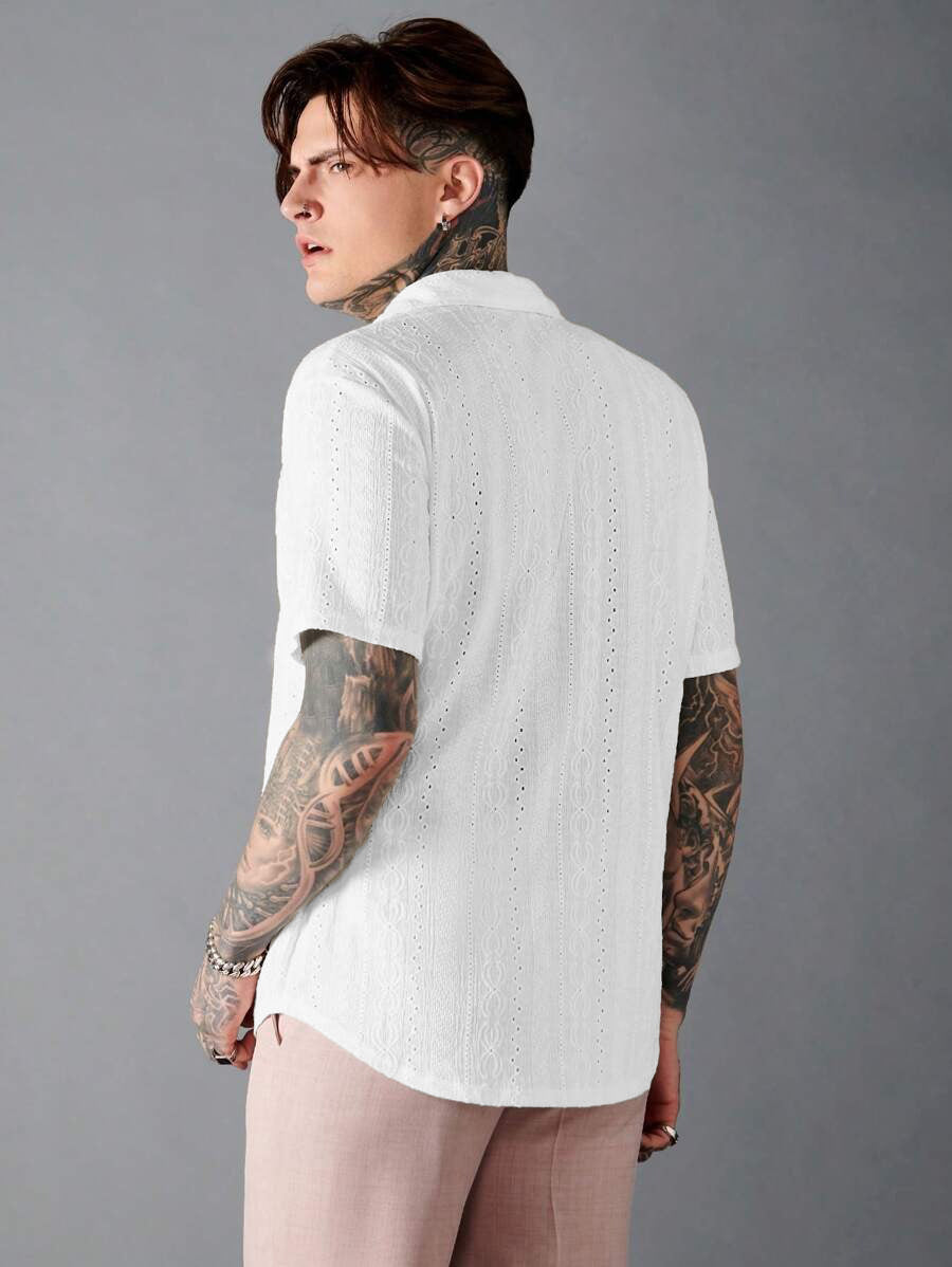 White Embroidered Casual Half Sleeve Shirt