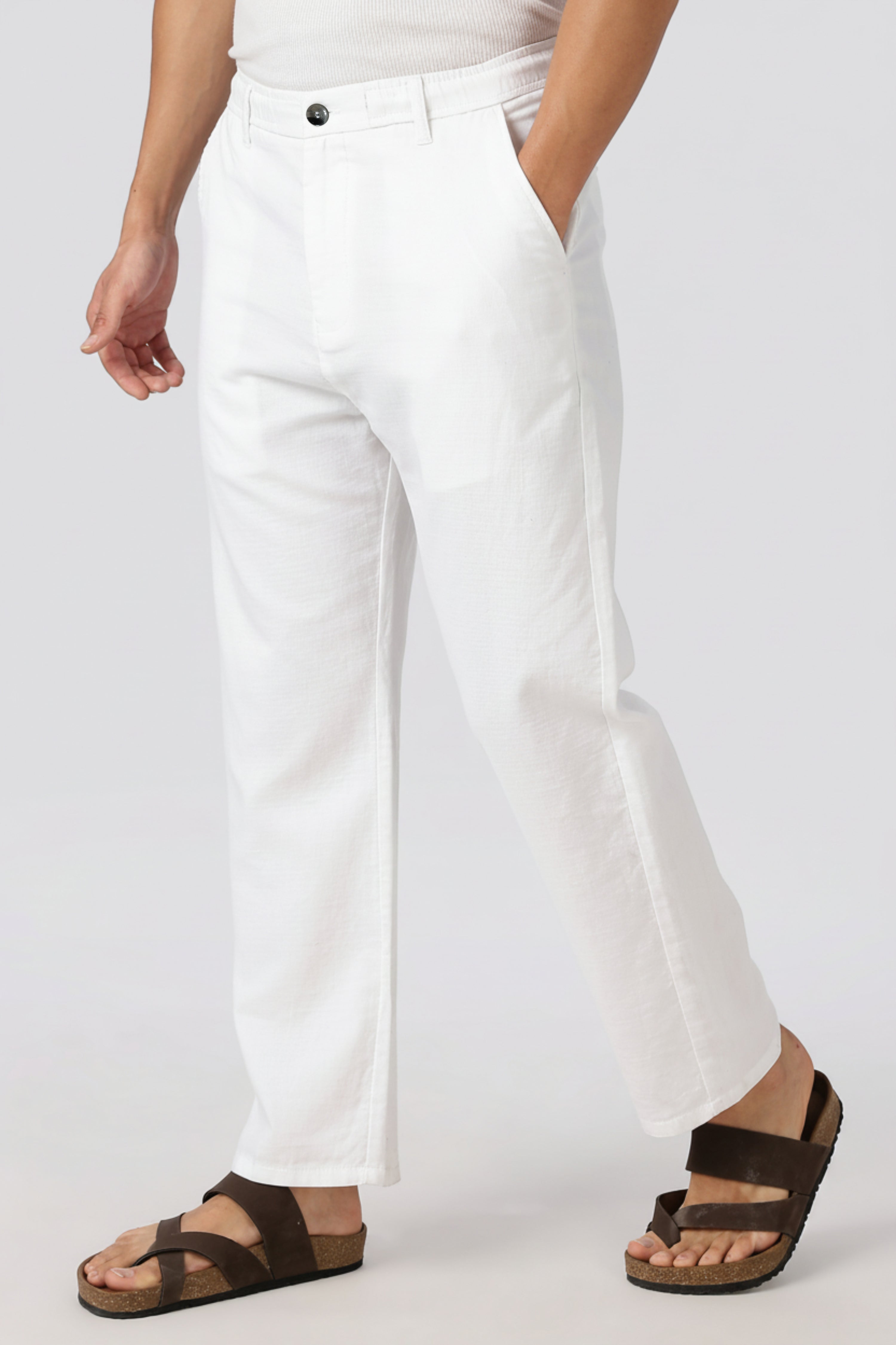 Stand at Ease 100% Cotton Straight Fit White Pant