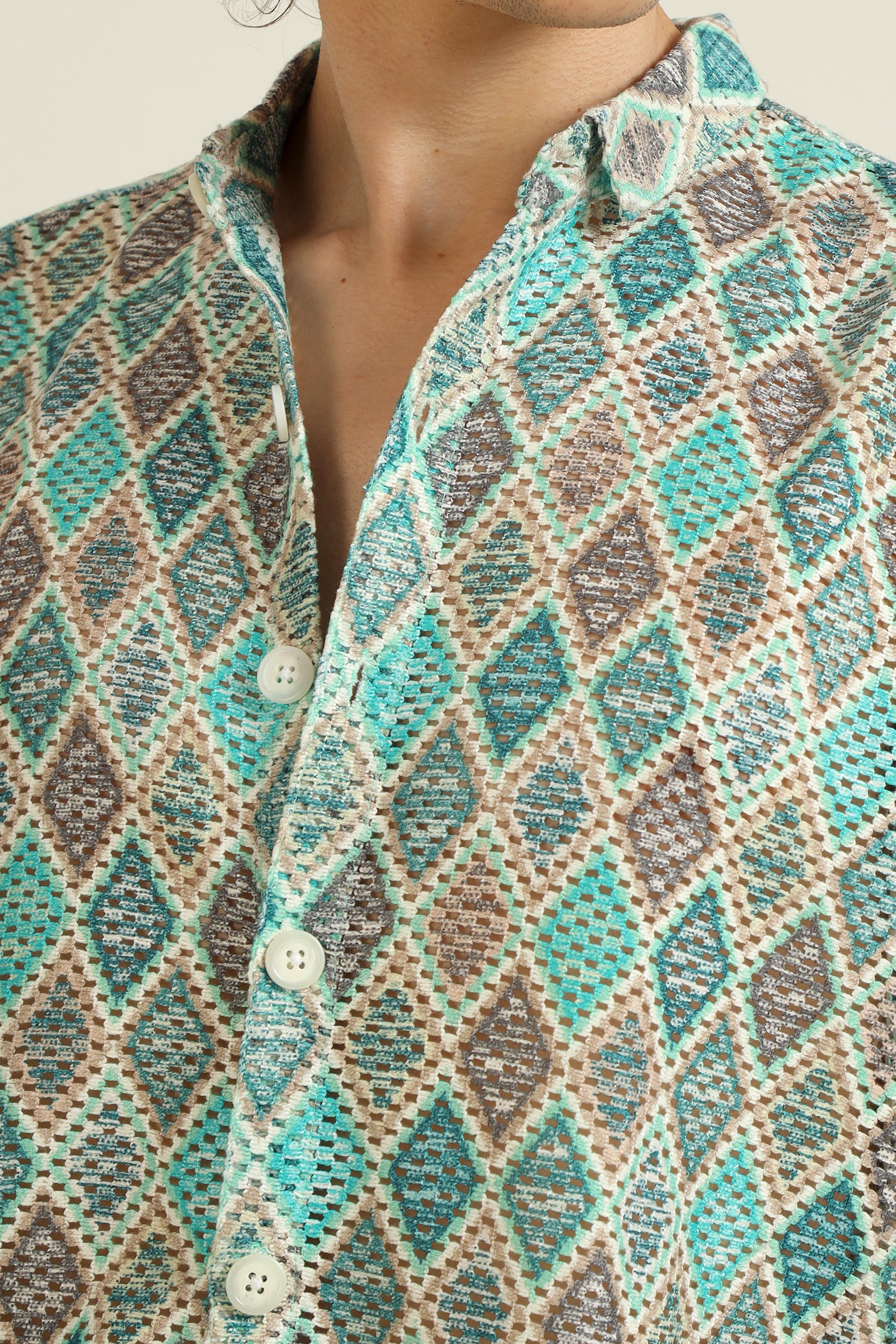 Kyiv Green Textured Half Sleeve Shirt