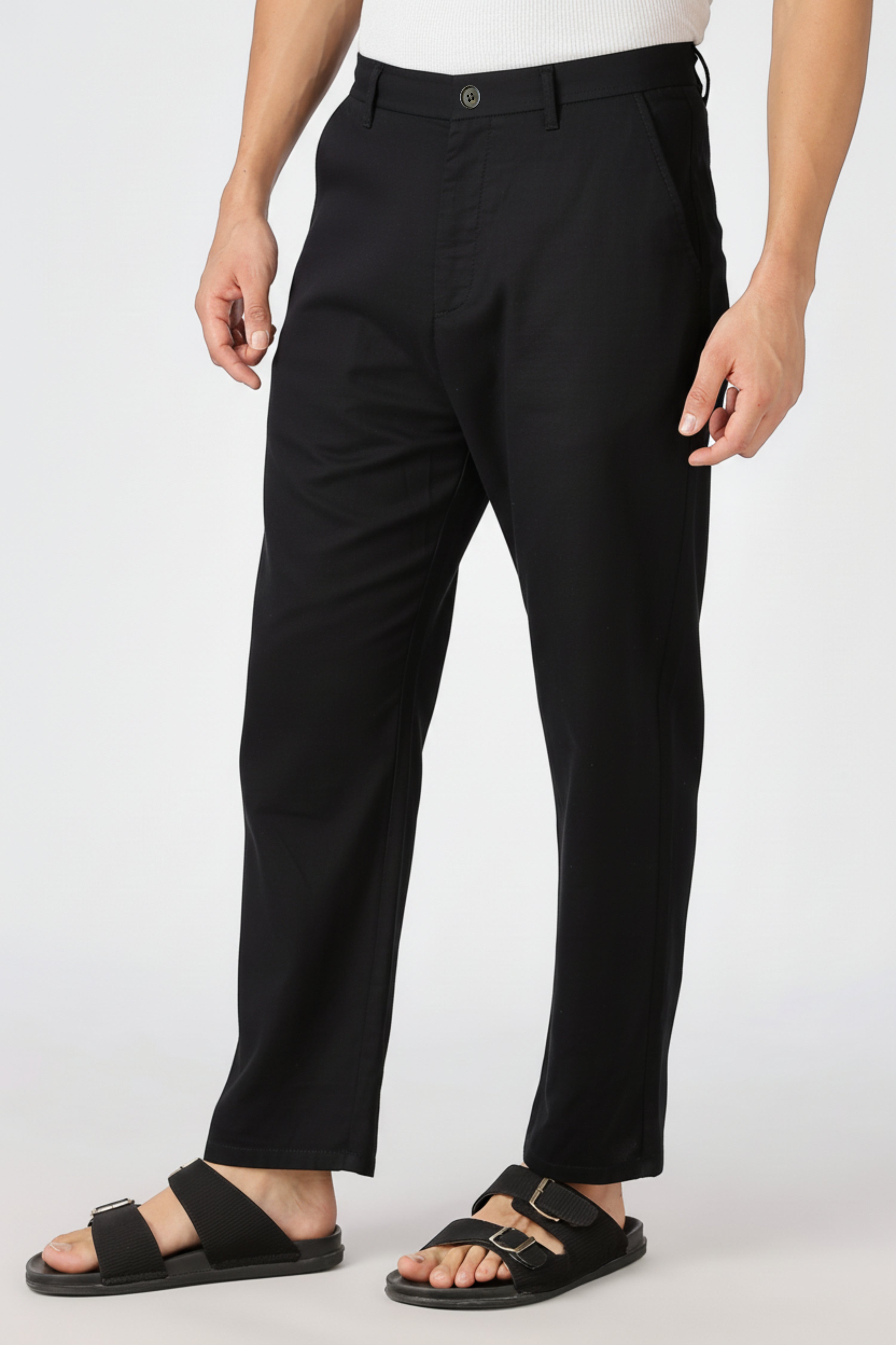 Stand at Ease 100% Cotton Straight Fit Black Pant