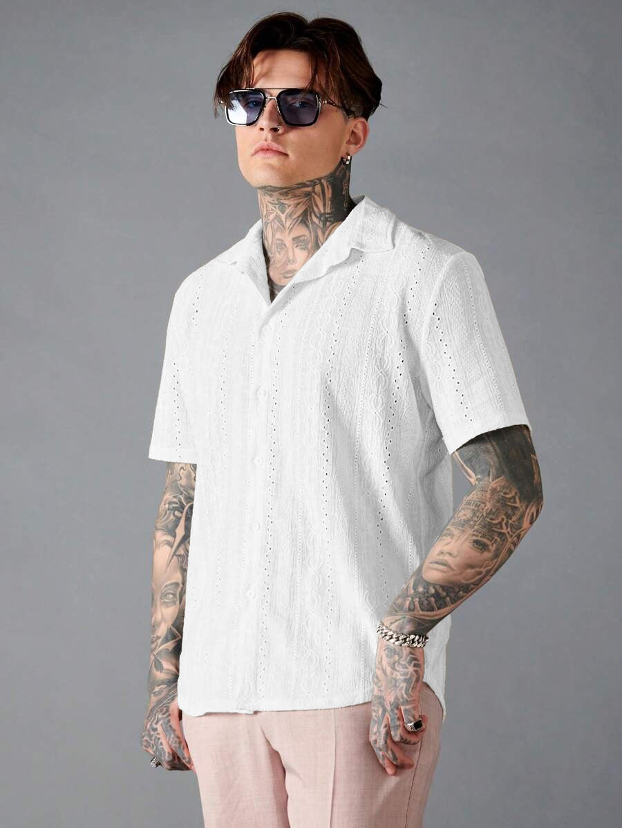 White Embroidered Casual Half Sleeve Shirt