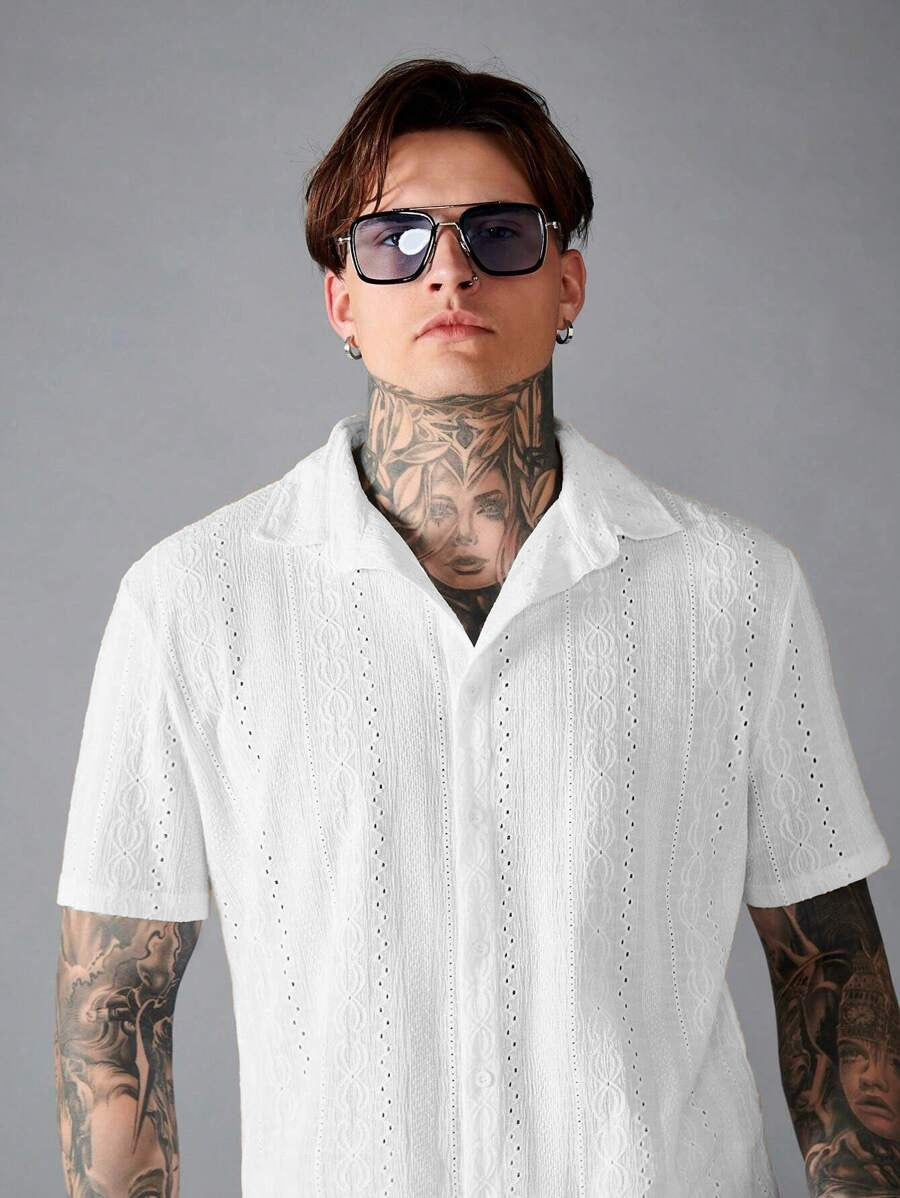 White Embroidered Casual Half Sleeve Shirt