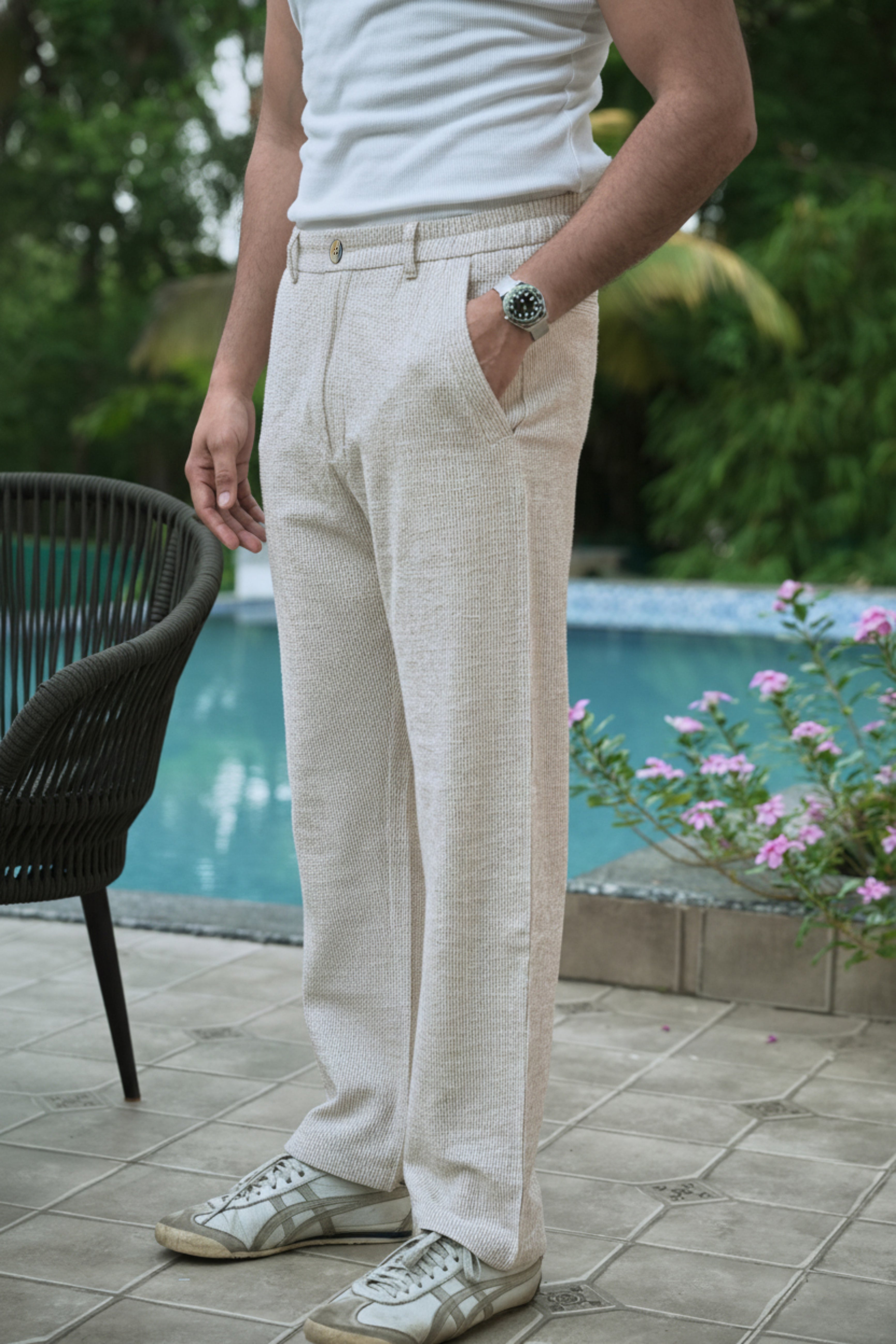 Seer Sucker 100% Cotton Straight Fit Beige Pant