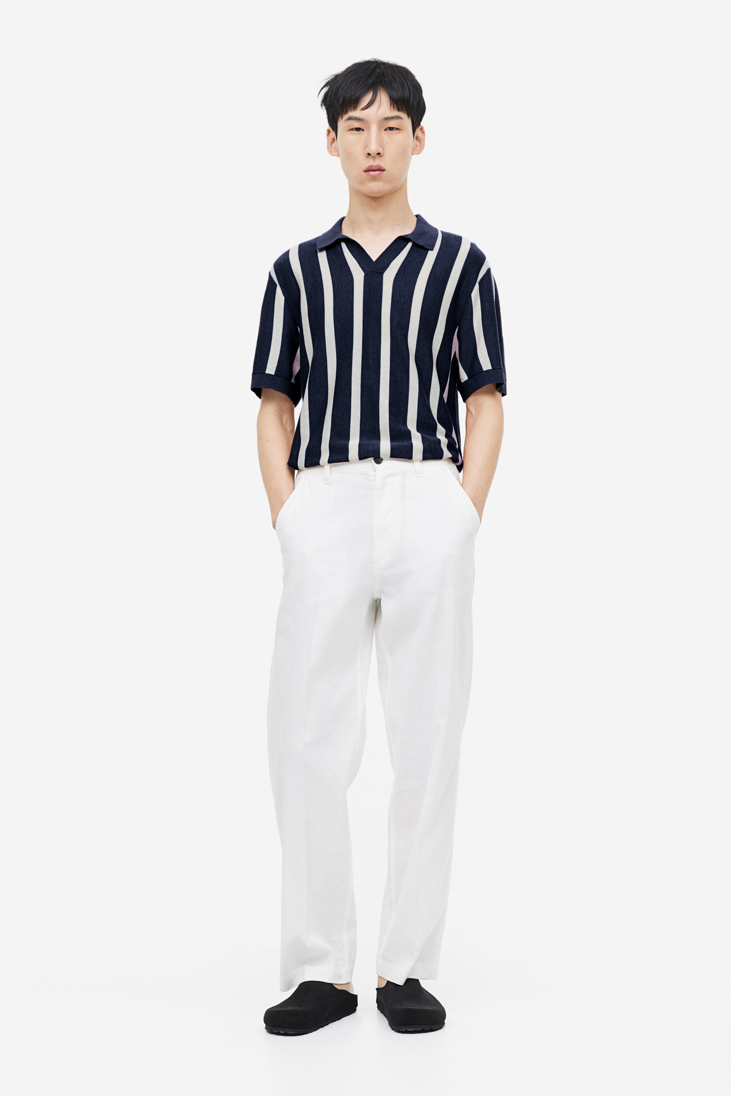Midnight Blue Stripes Old Money Polo