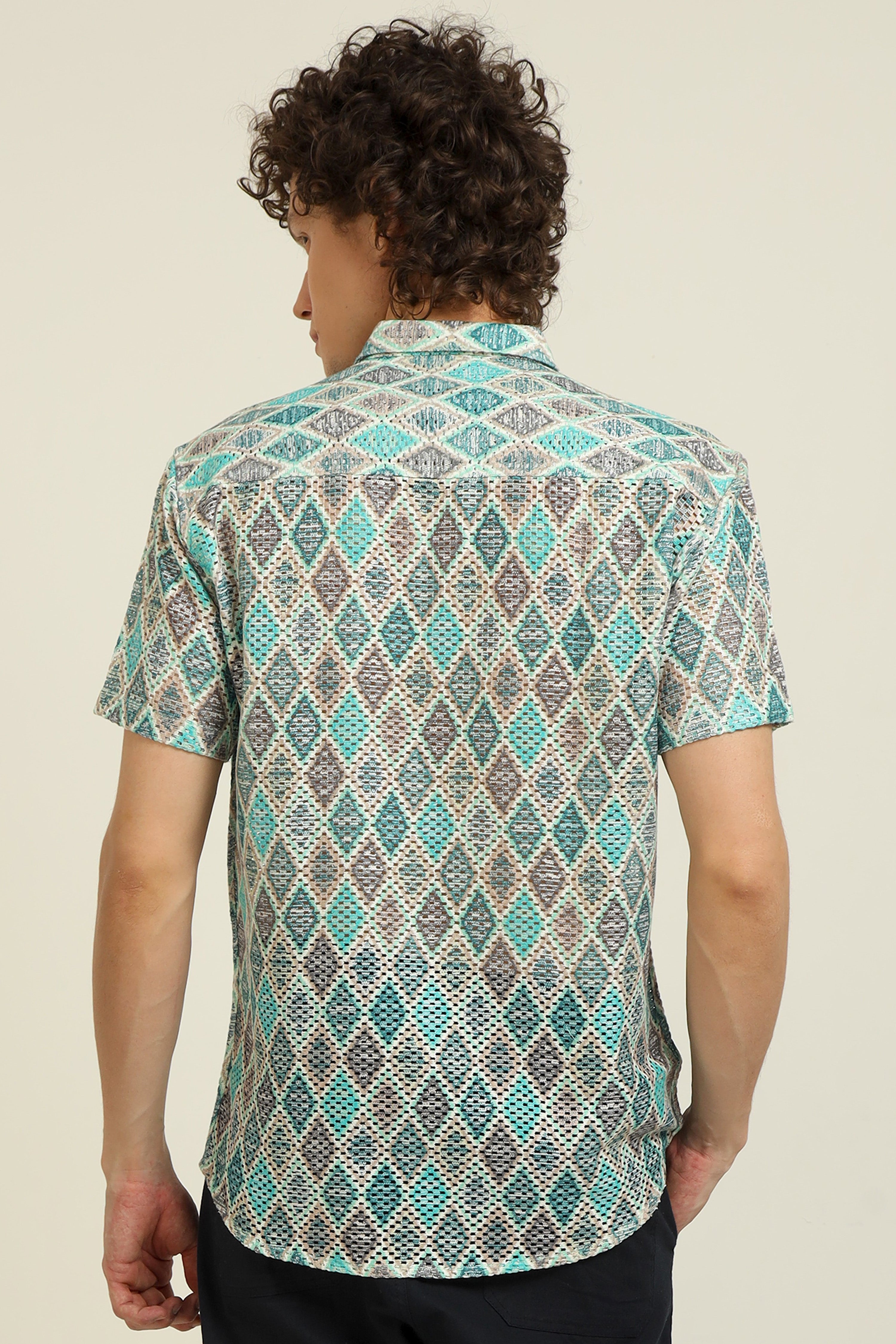 Kyiv Green Textured Half Sleeve Shirt