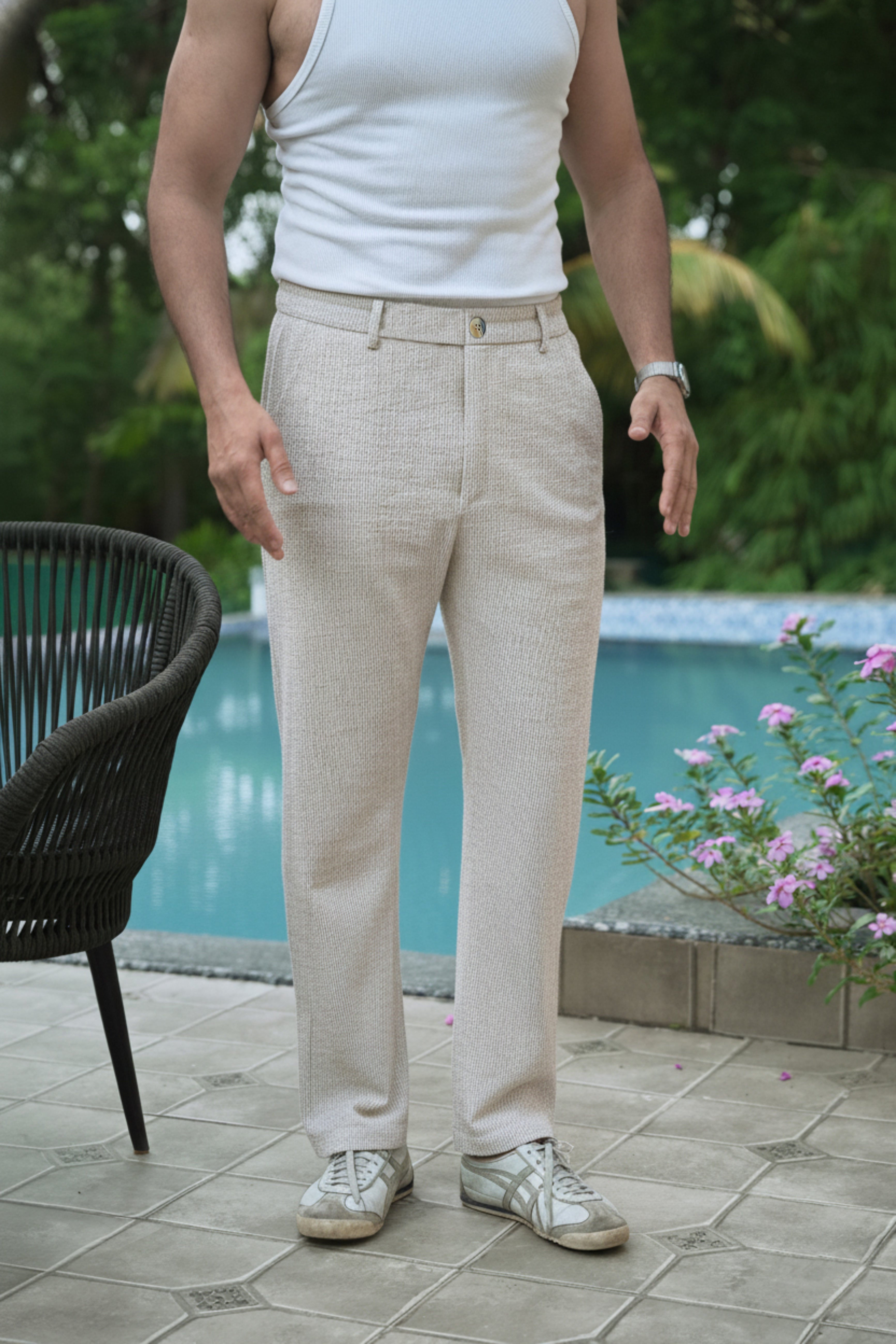 Seer Sucker 100% Cotton Straight Fit Beige Pant