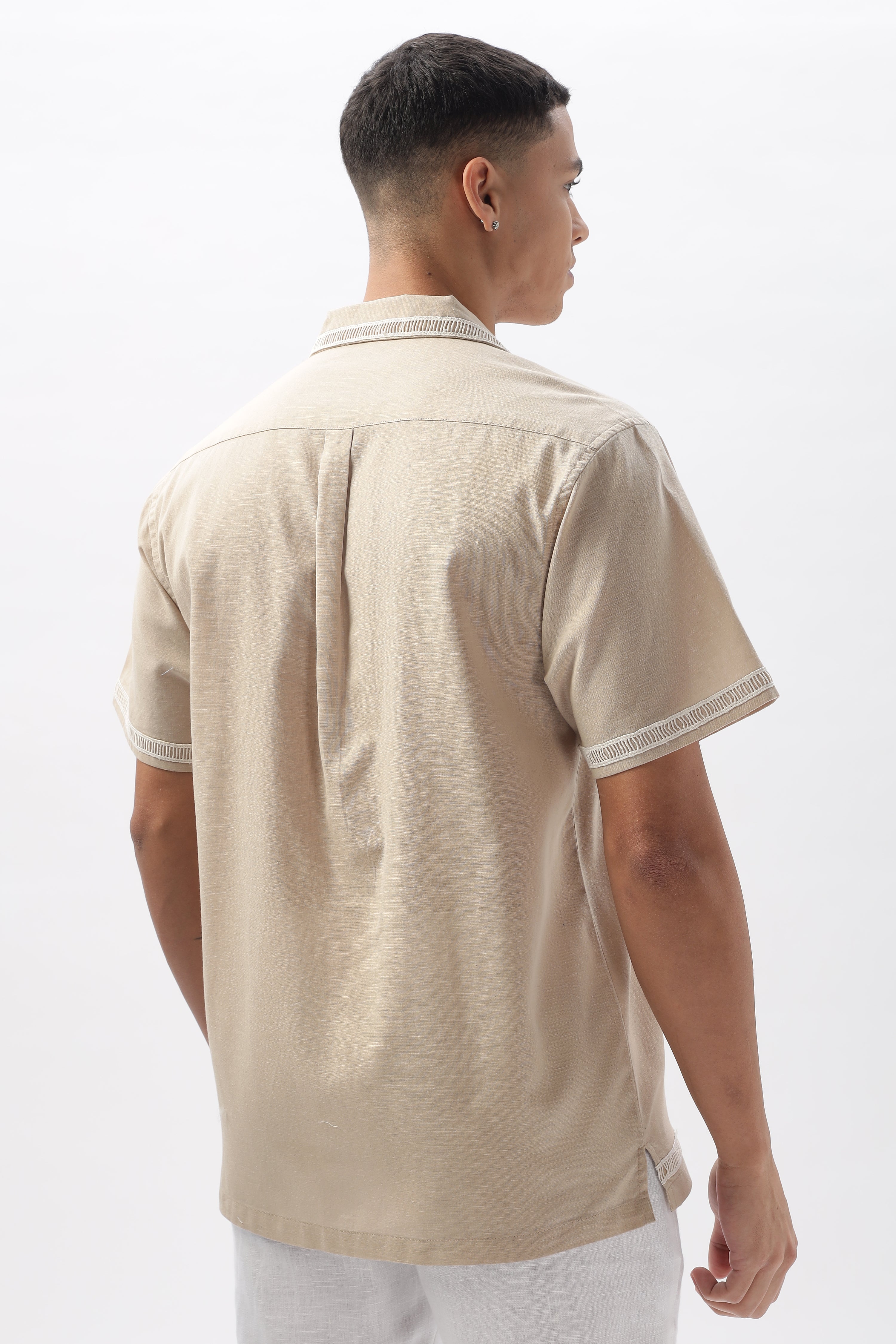 Amalfi Sundowner Beige Embroidery Box Fit Shirt