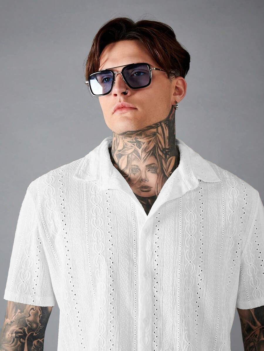 White Embroidered Casual Half Sleeve Shirt