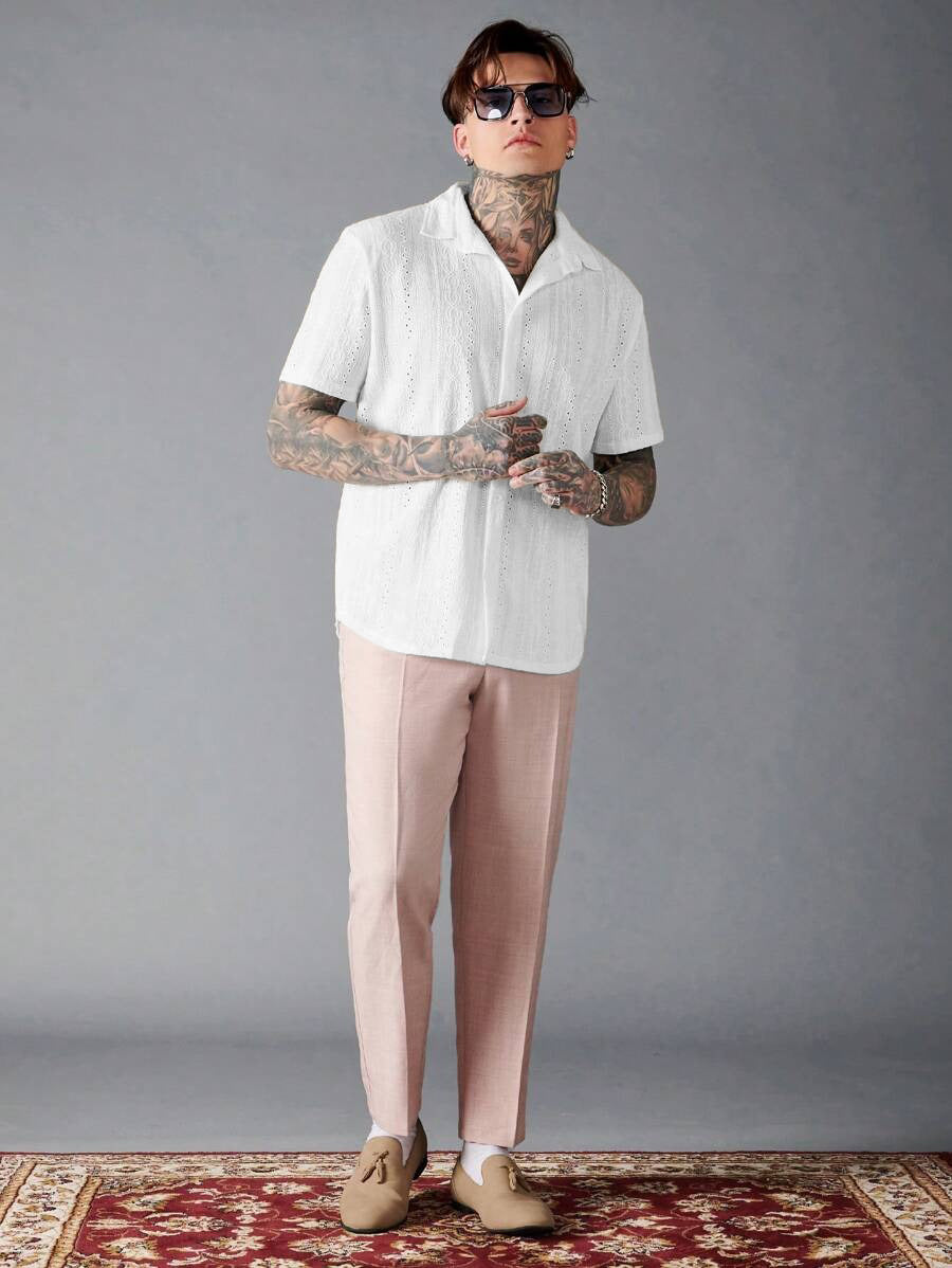 White Embroidered Casual Half Sleeve Shirt