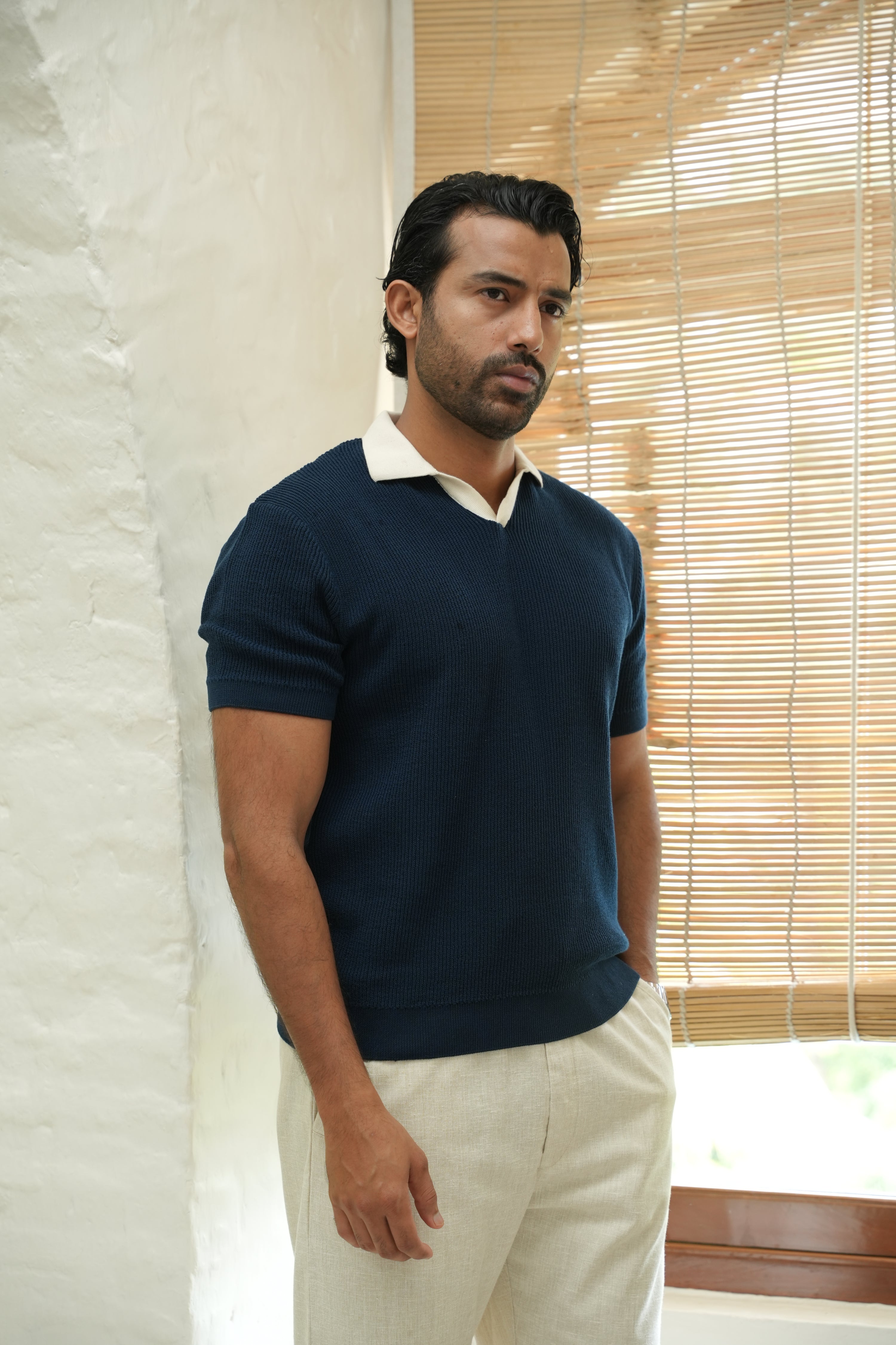 Royal Navy Contrast Collar Flat Knit Polo