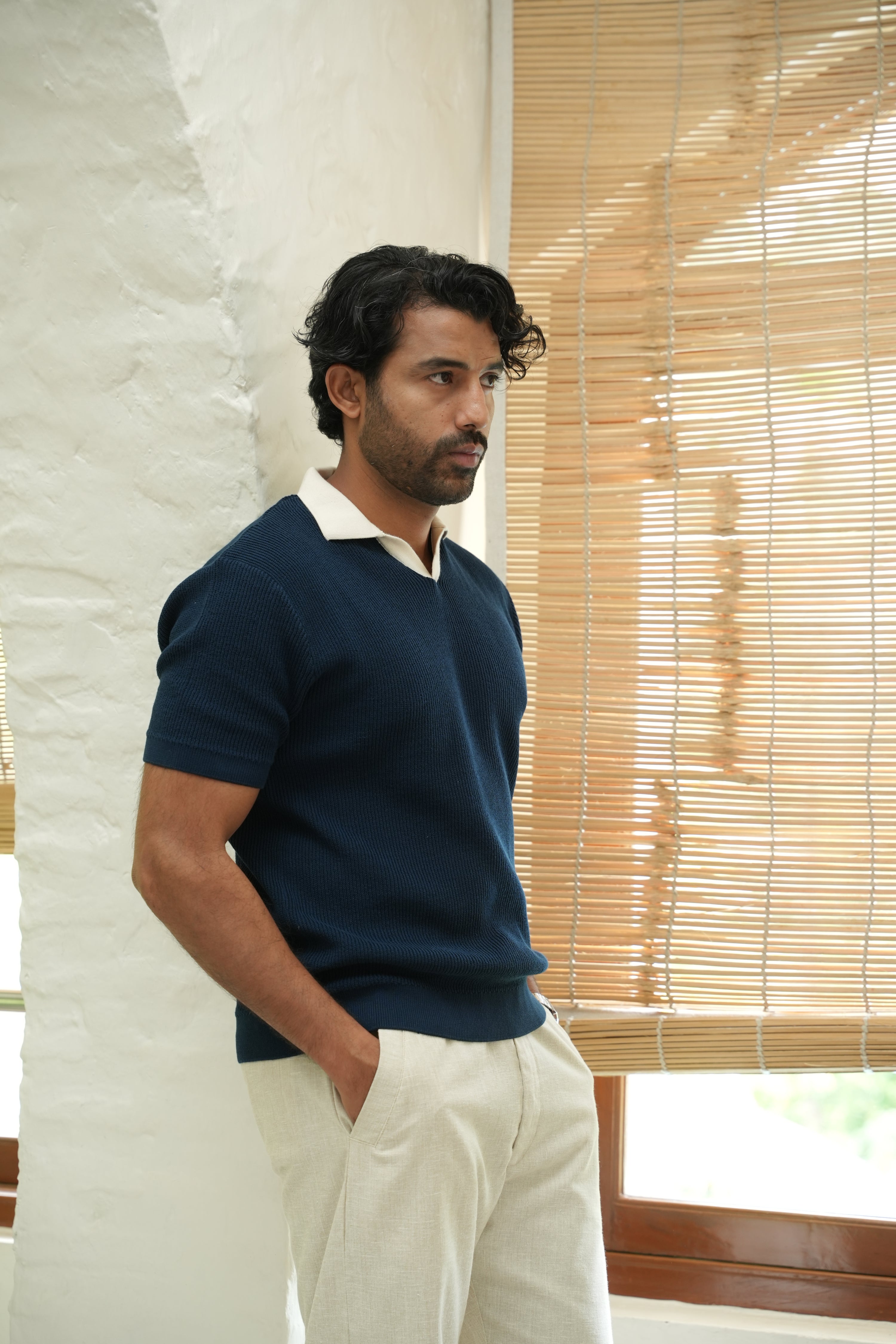 Royal Navy Contrast Collar Flat Knit Polo