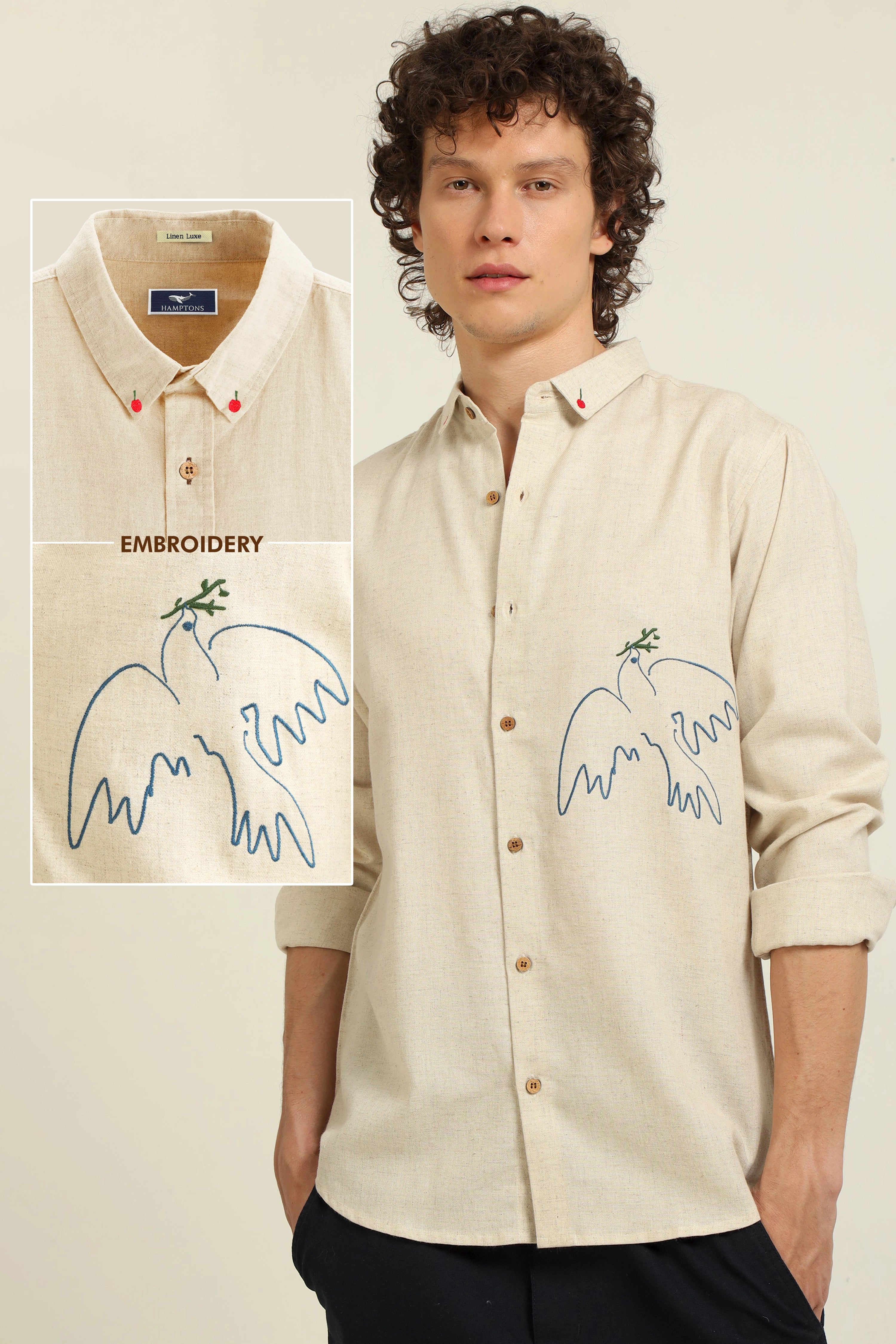 Emblem of peace embroidery linen shirt