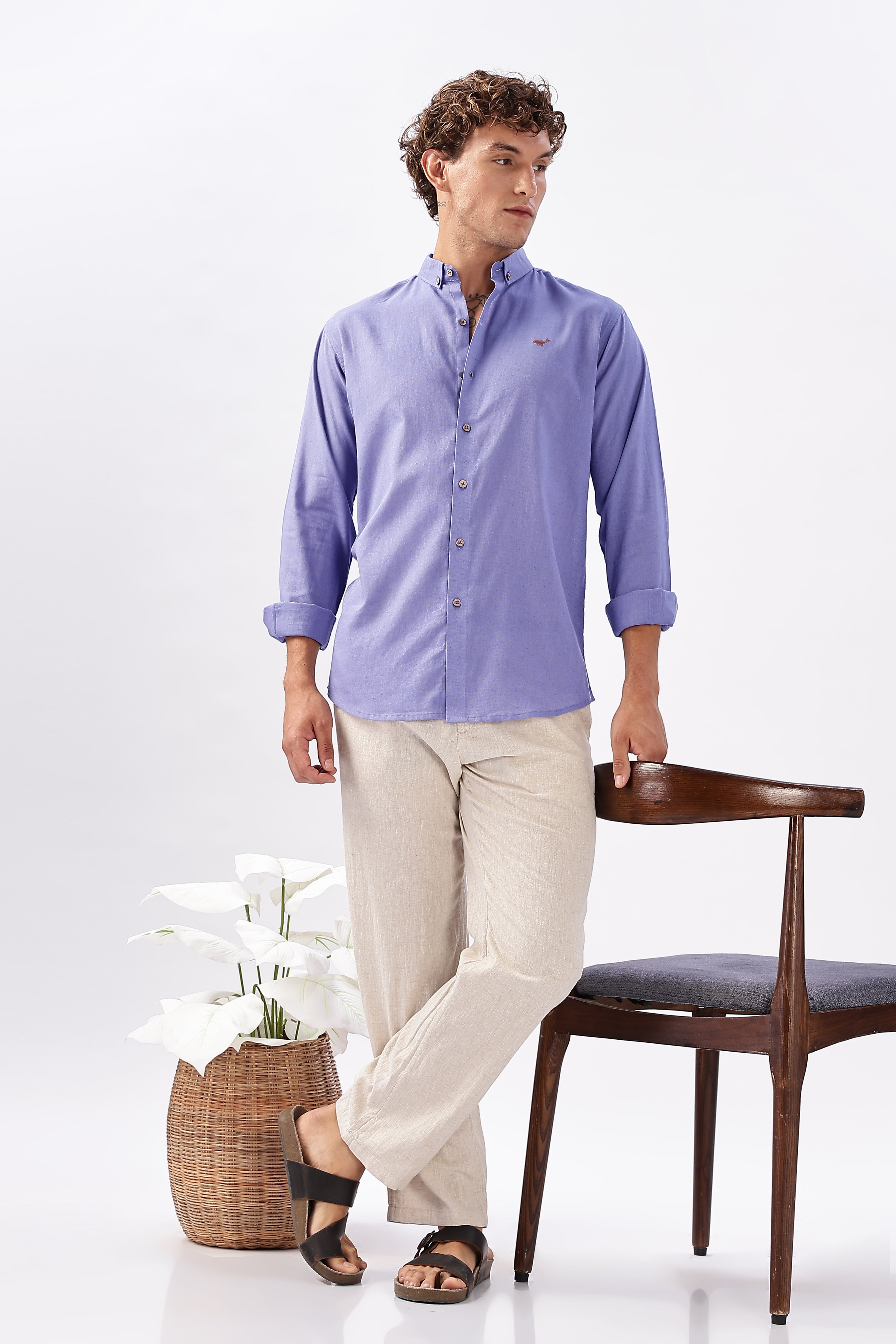 Porto Purple Cotton-Linen Essential Shirt