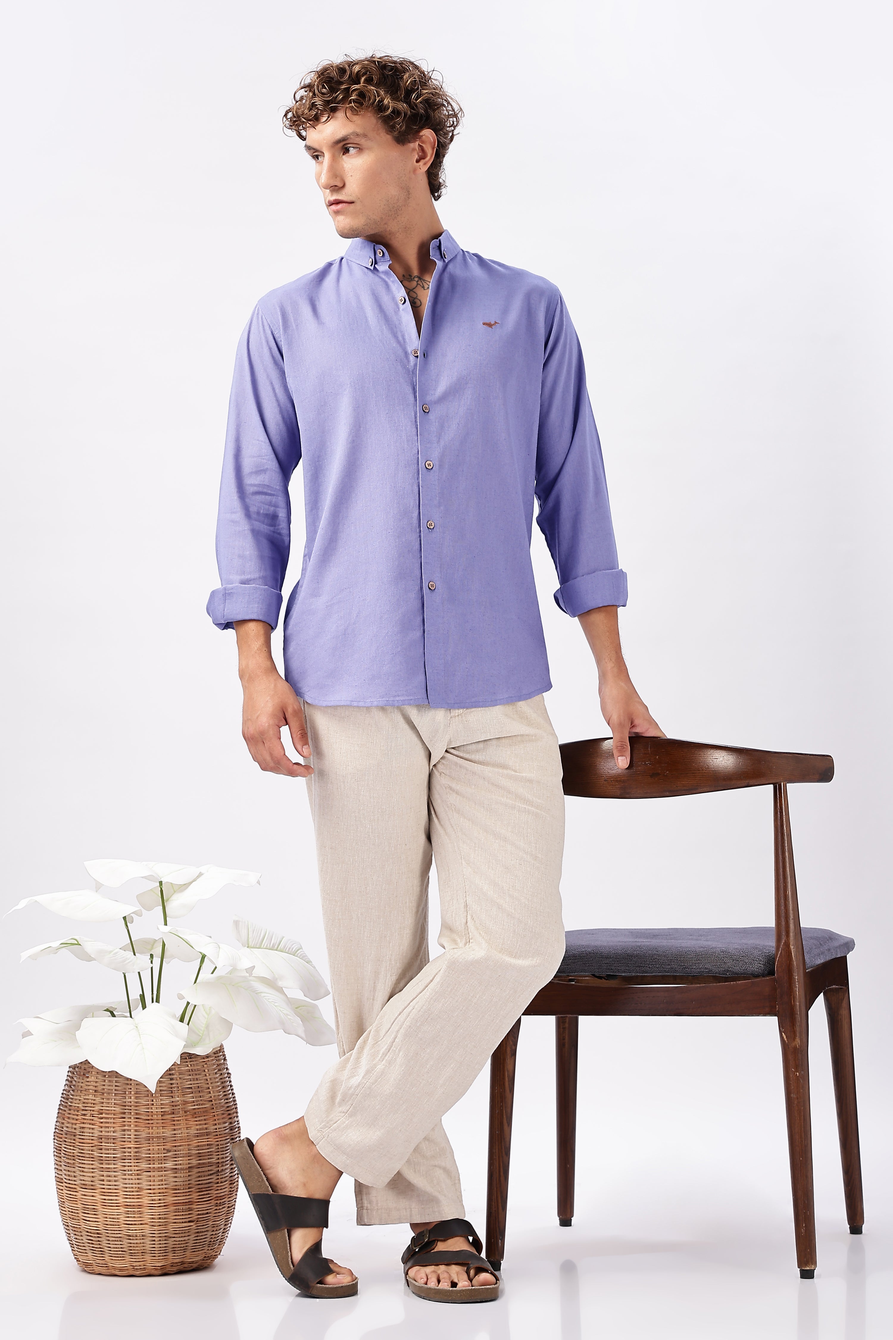 Porto Purple Cotton-Linen Essential Shirt