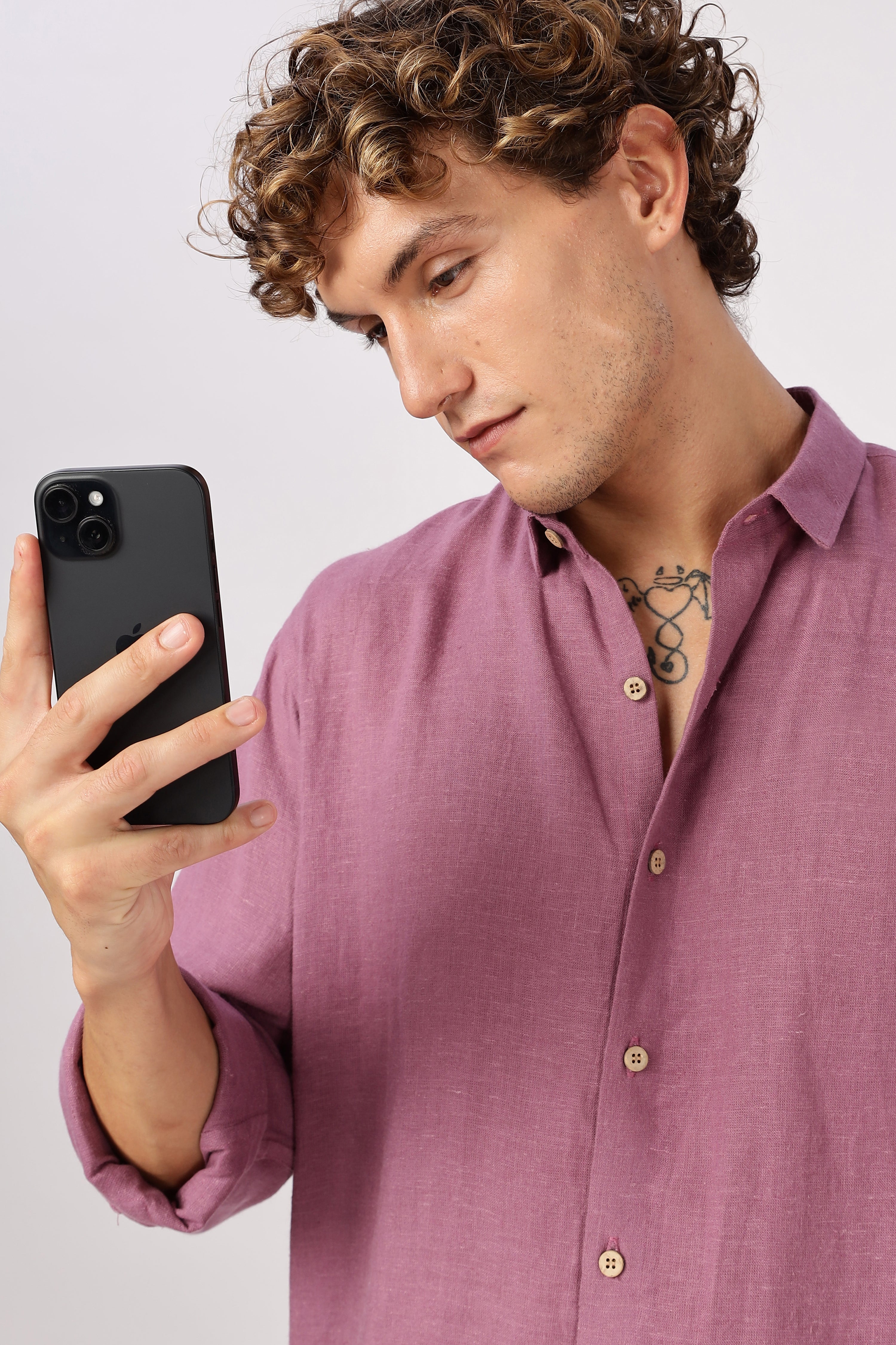 Mauve 100% Linen 44 Lea Shirt