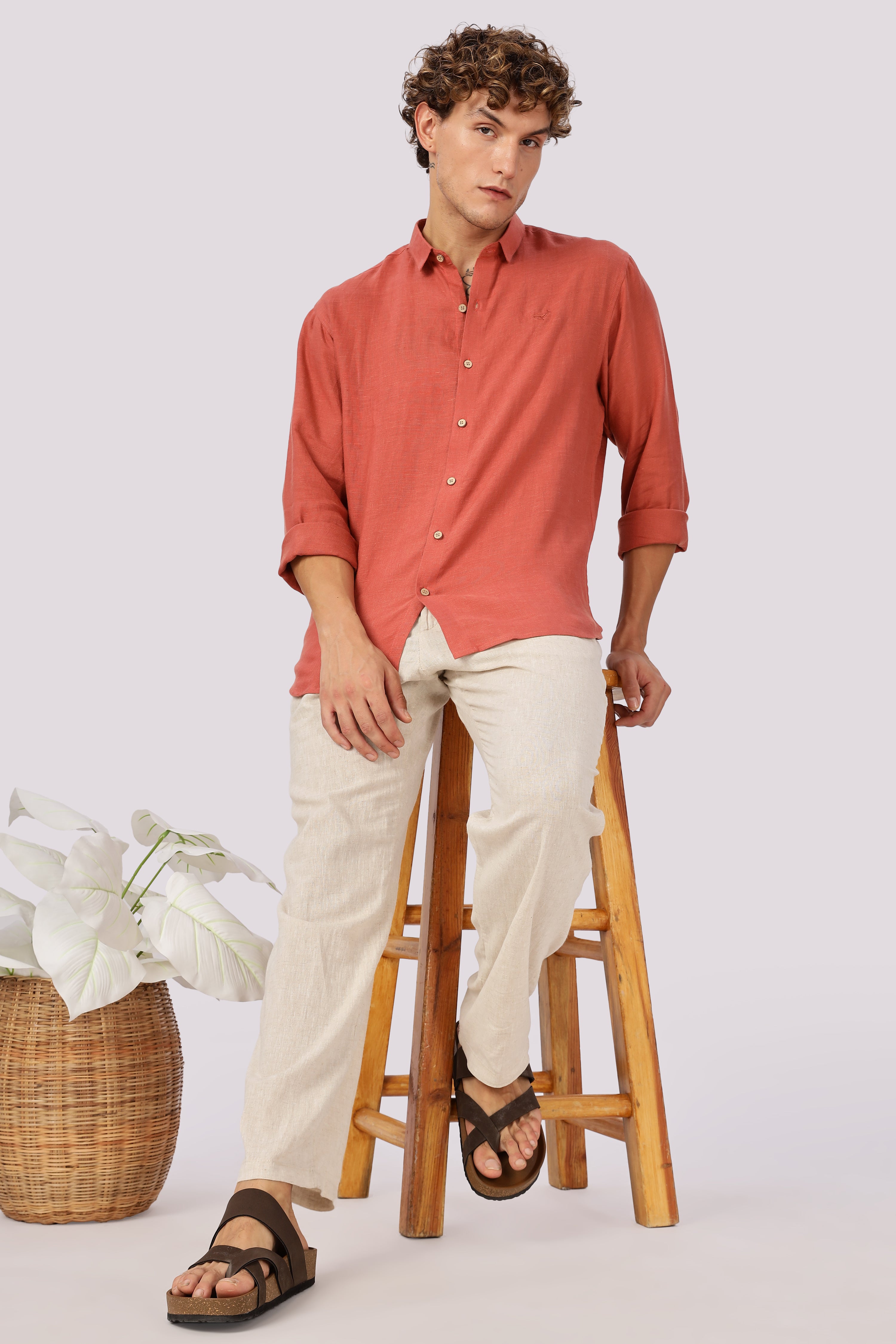Orange 100% Linen 44 Lea Shirt