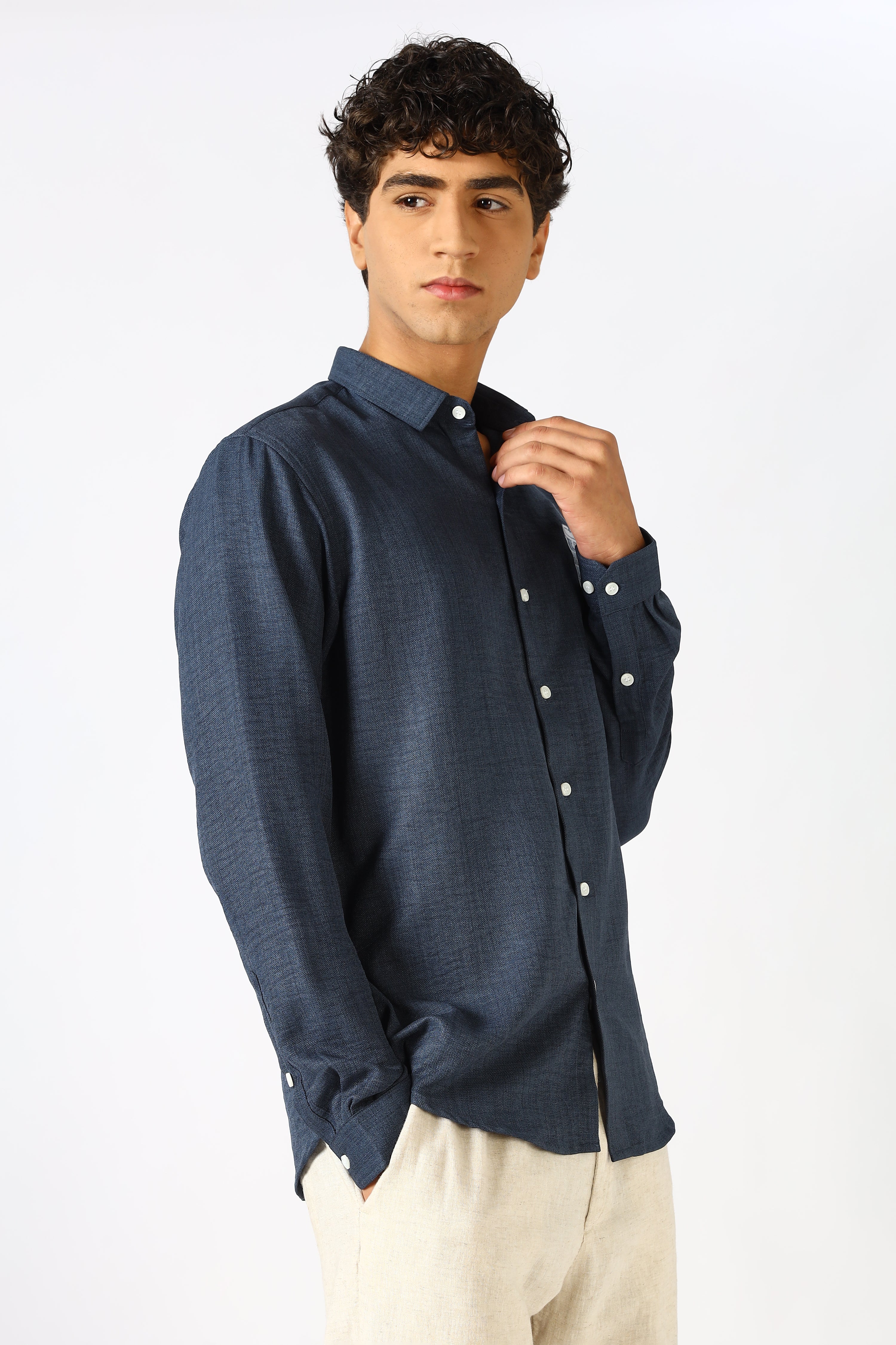 Iced Brew Navy Embroidered Cotton Shirt