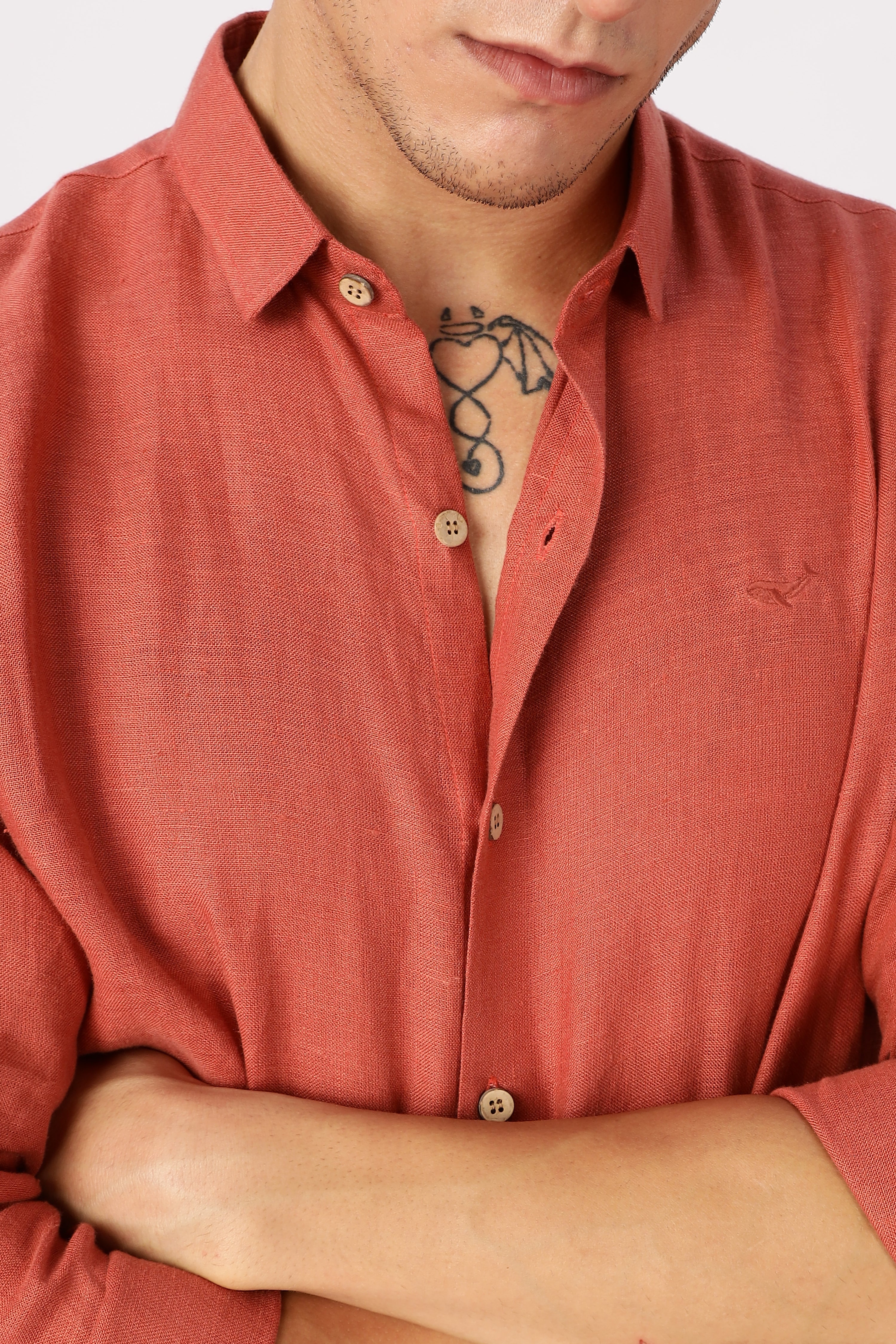 Orange 100% Linen 44 Lea Shirt