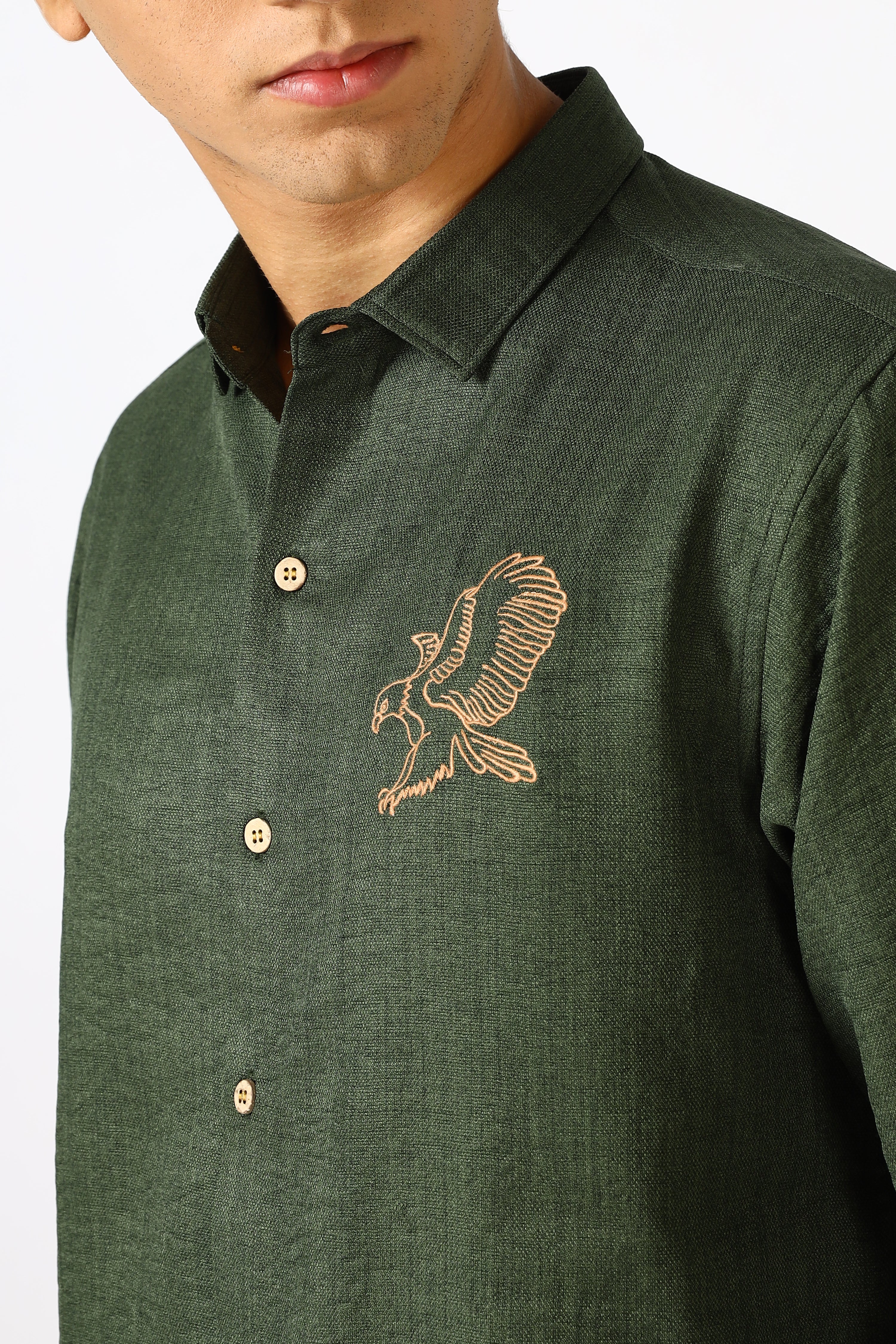 Forest Green Eagle Embroidered Shirt