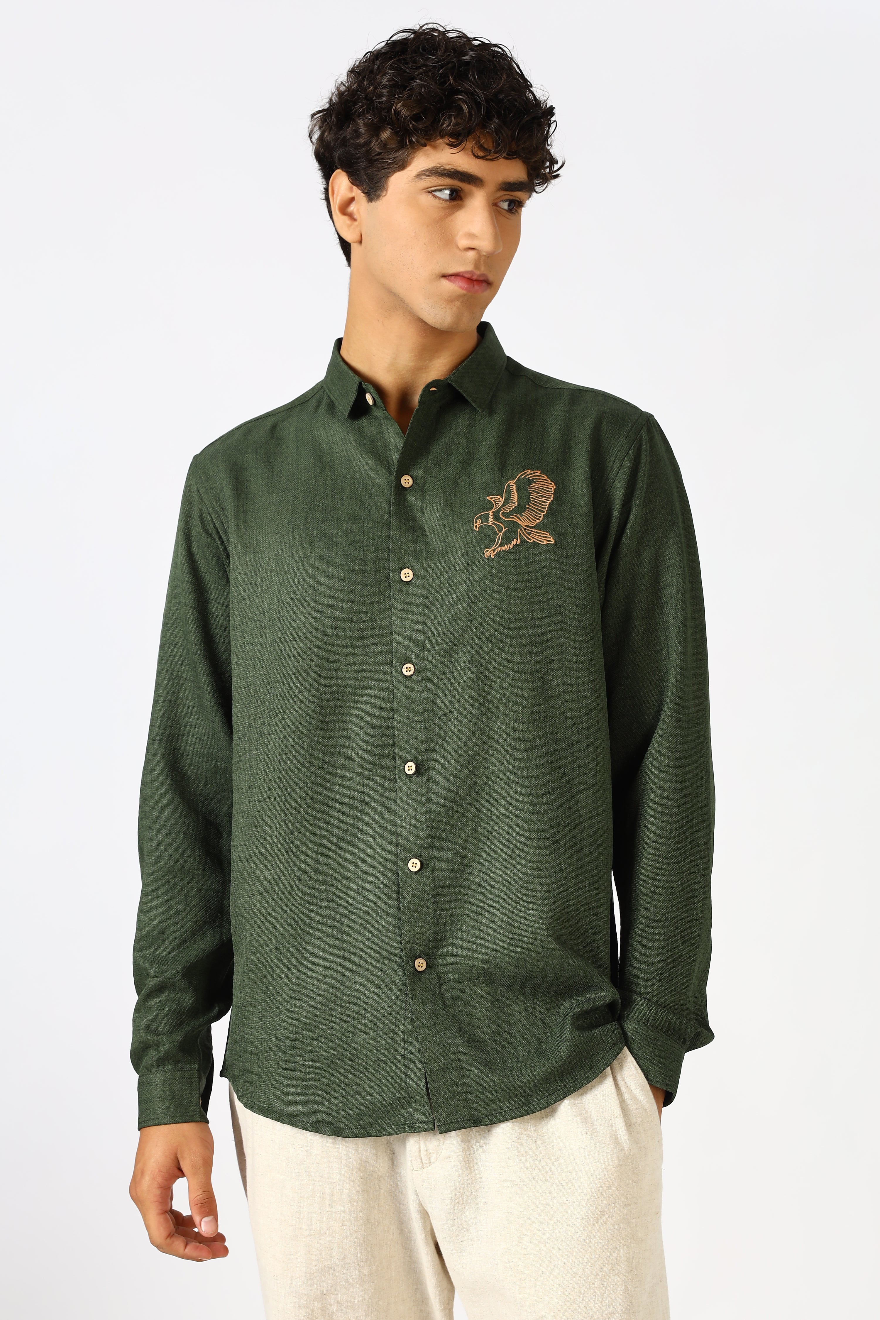 Forest Green Eagle Embroidered Shirt