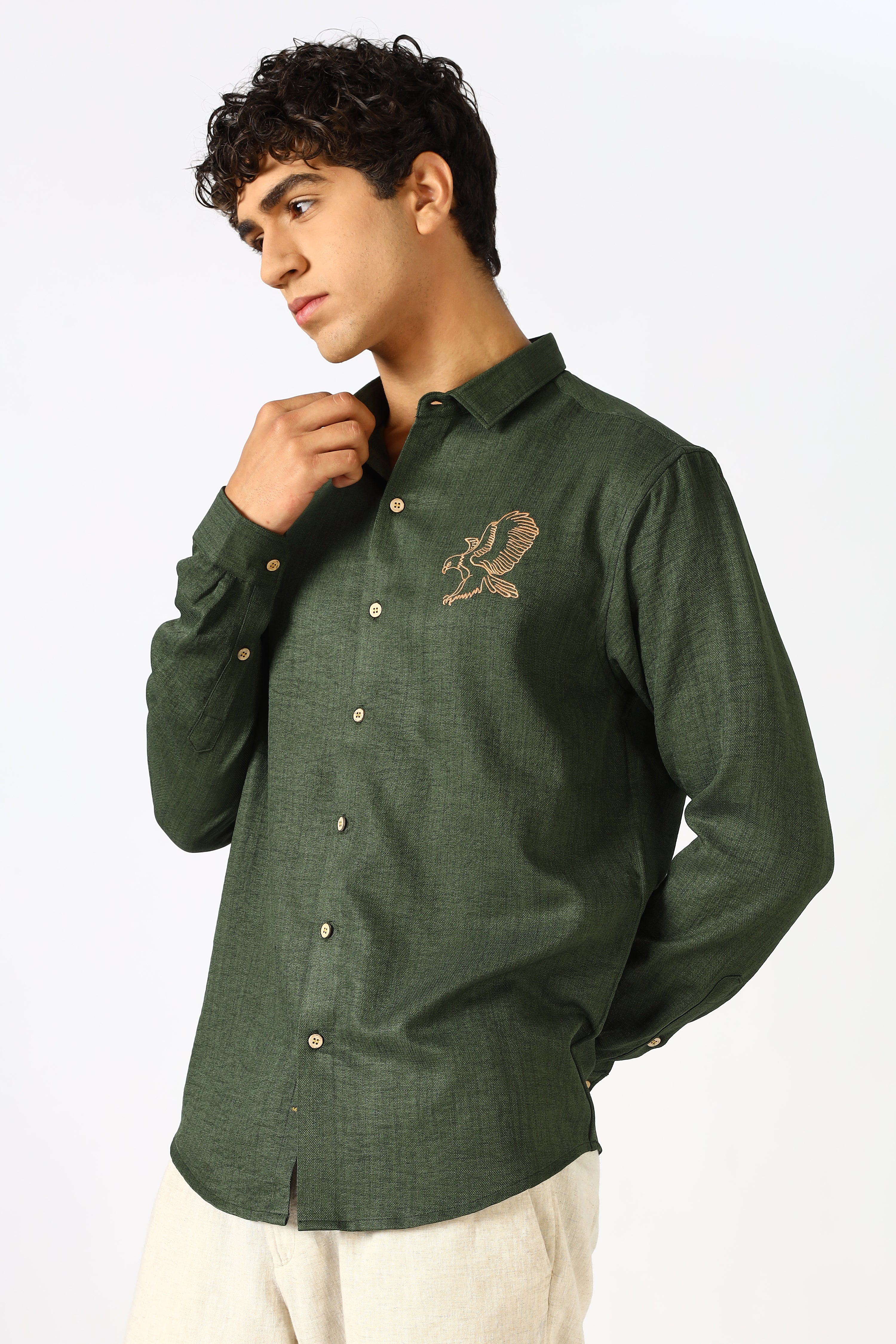 Forest Green Eagle Embroidered Shirt