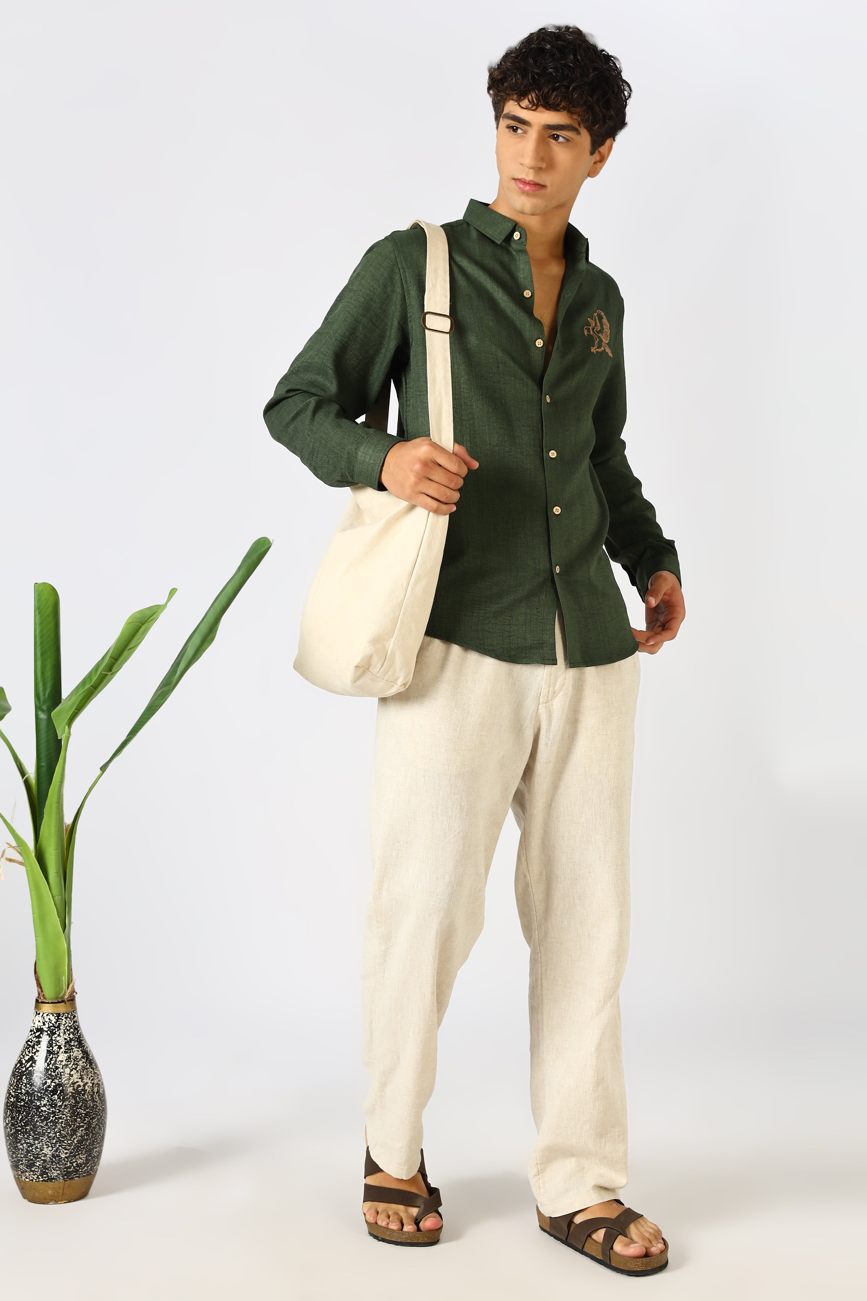 Forest Green Eagle Embroidered Shirt