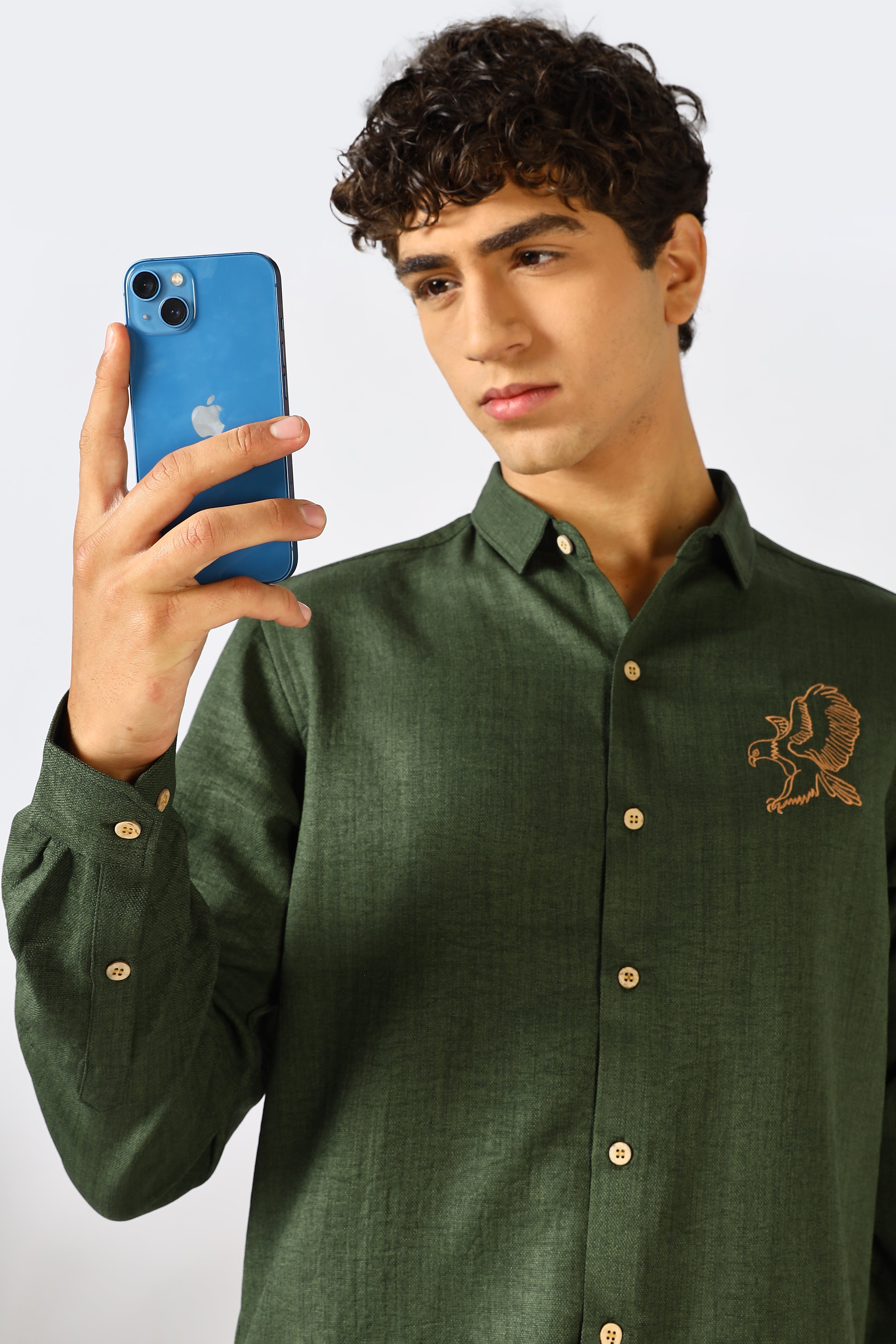 Forest Green Eagle Embroidered Shirt
