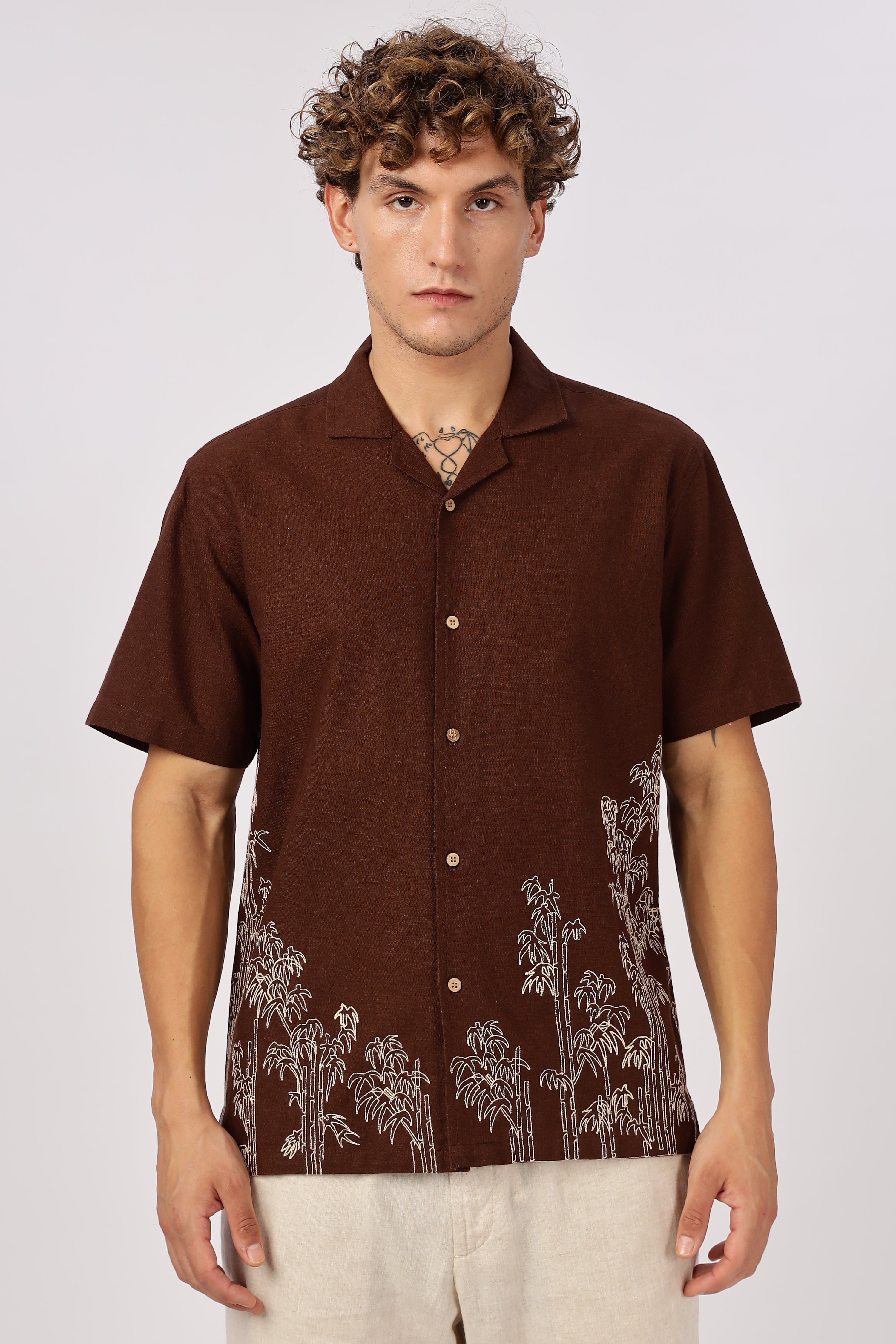 Cocoa Bamboo Embroidered Resort Shirt