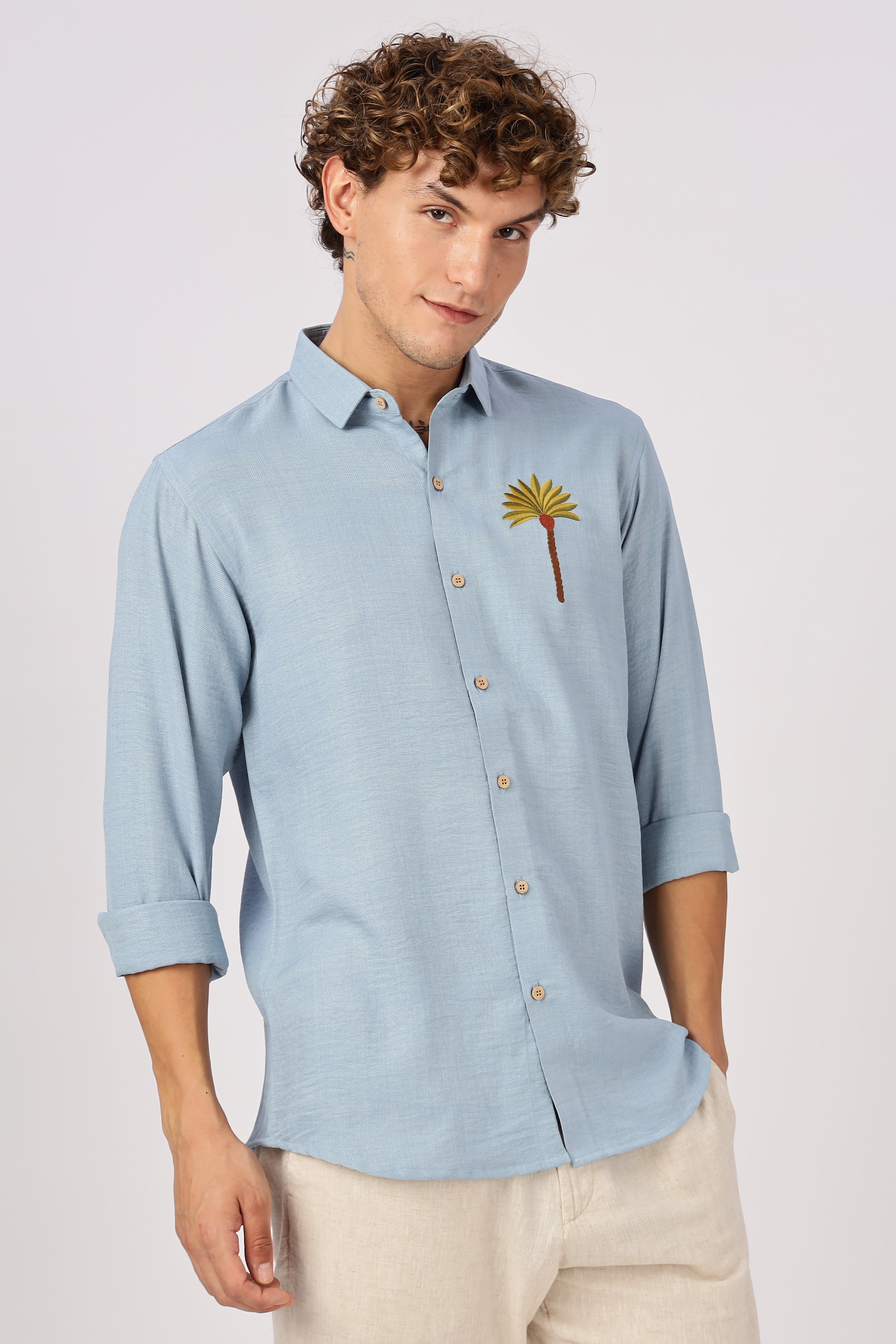 Palm Cove Breeze Embroidered Cotton Shirt