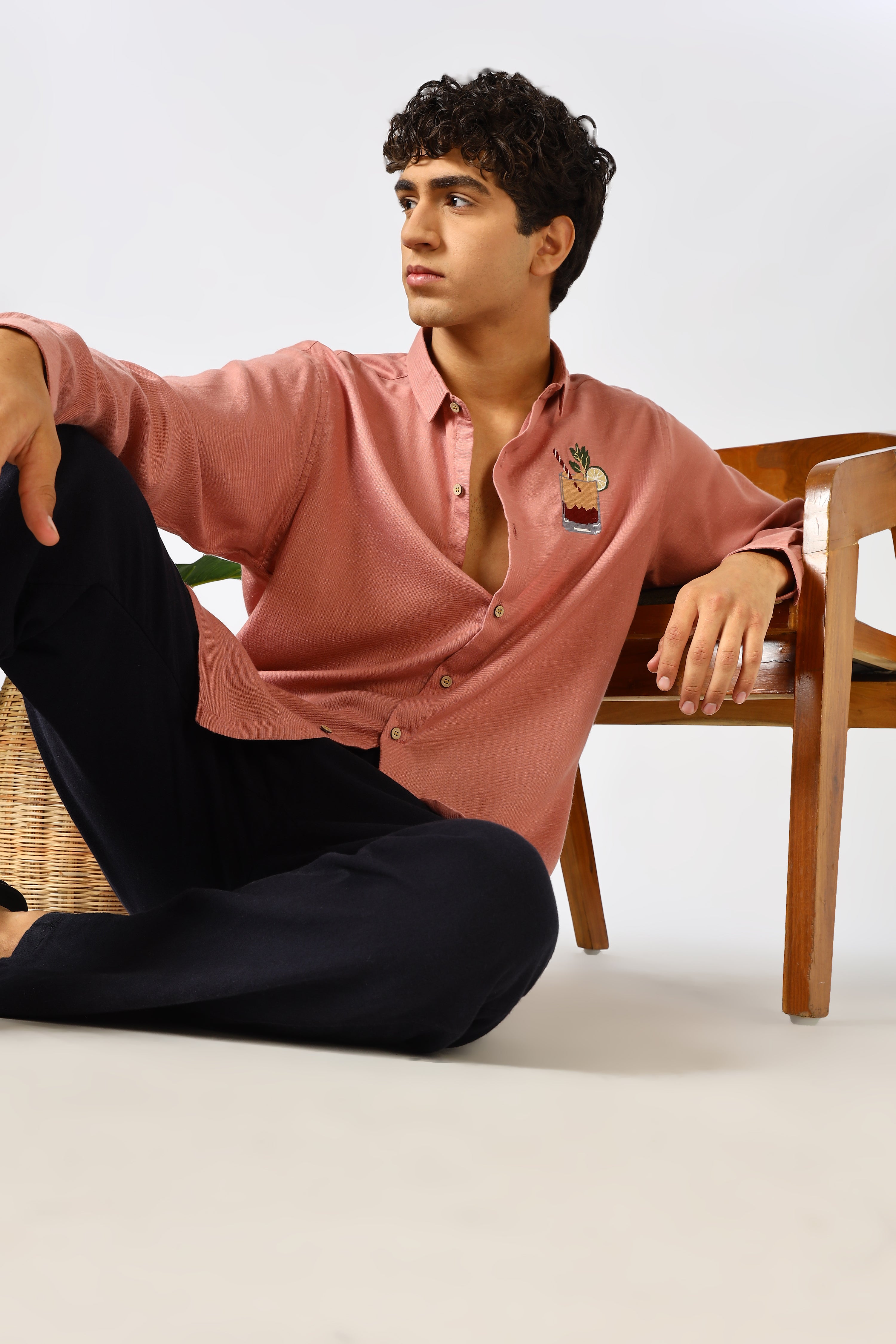 Sundowner Spritz Cotton Regular Fit Dusty Pink Embroidered Shirt