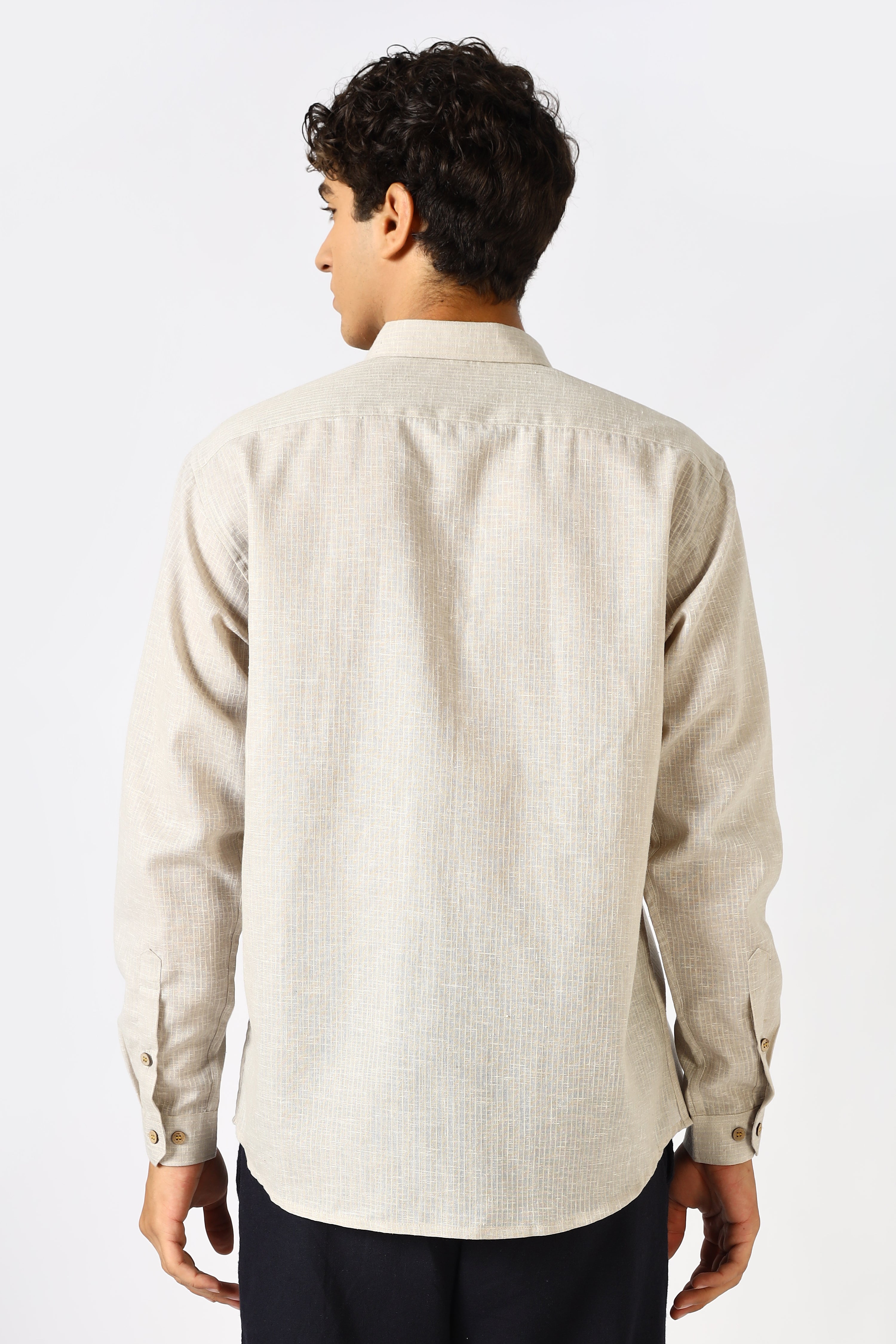 Coconut Life 100% Cotton Regular Fit Brown Embroidered Shirt