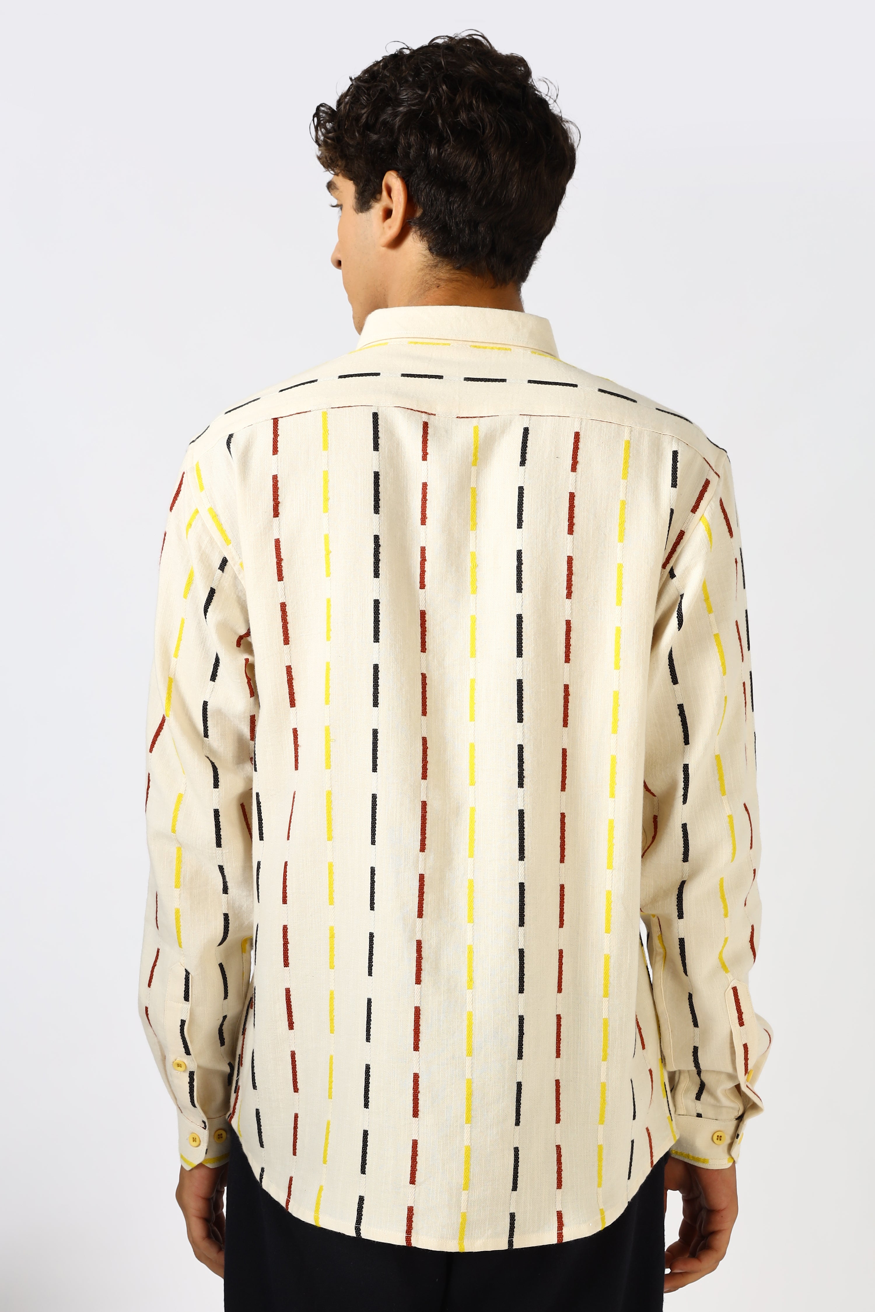 Golden Dash Cotton Regular Fit Cream Striped Shirt