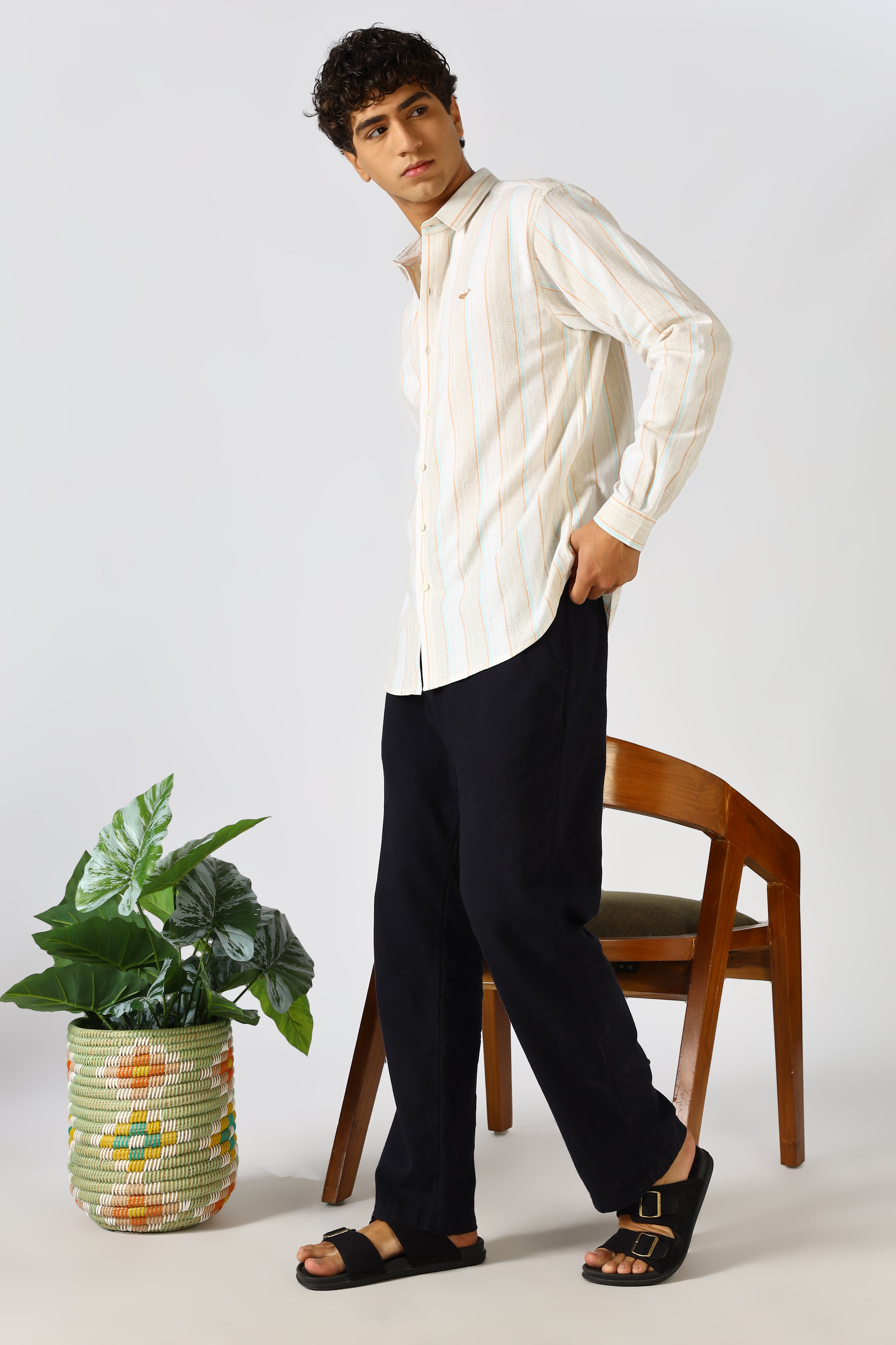 Harbour Dawn Cream Linen Blend Striped Shirt