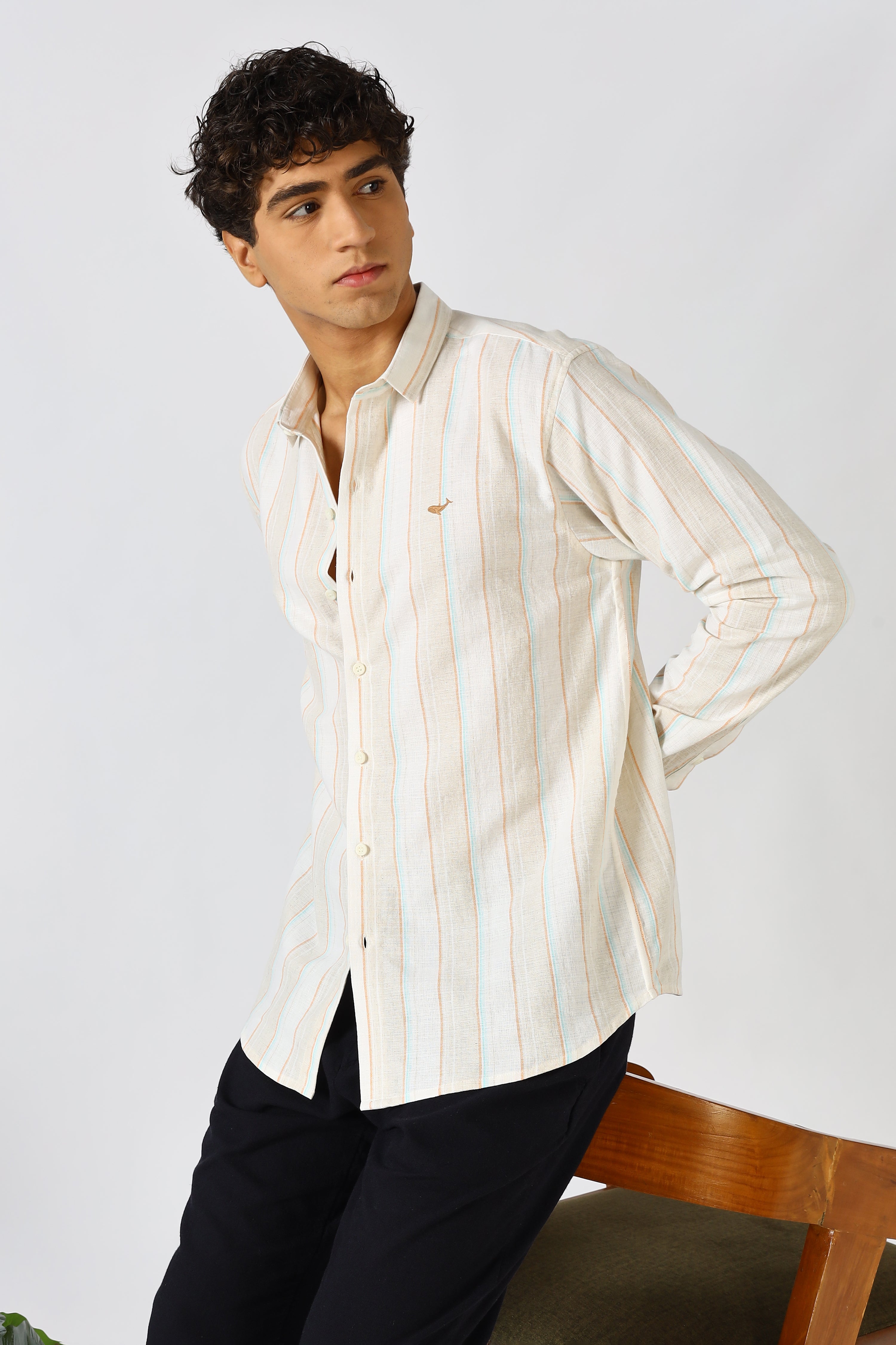 Harbour Dawn Cream Linen Blend Striped Shirt