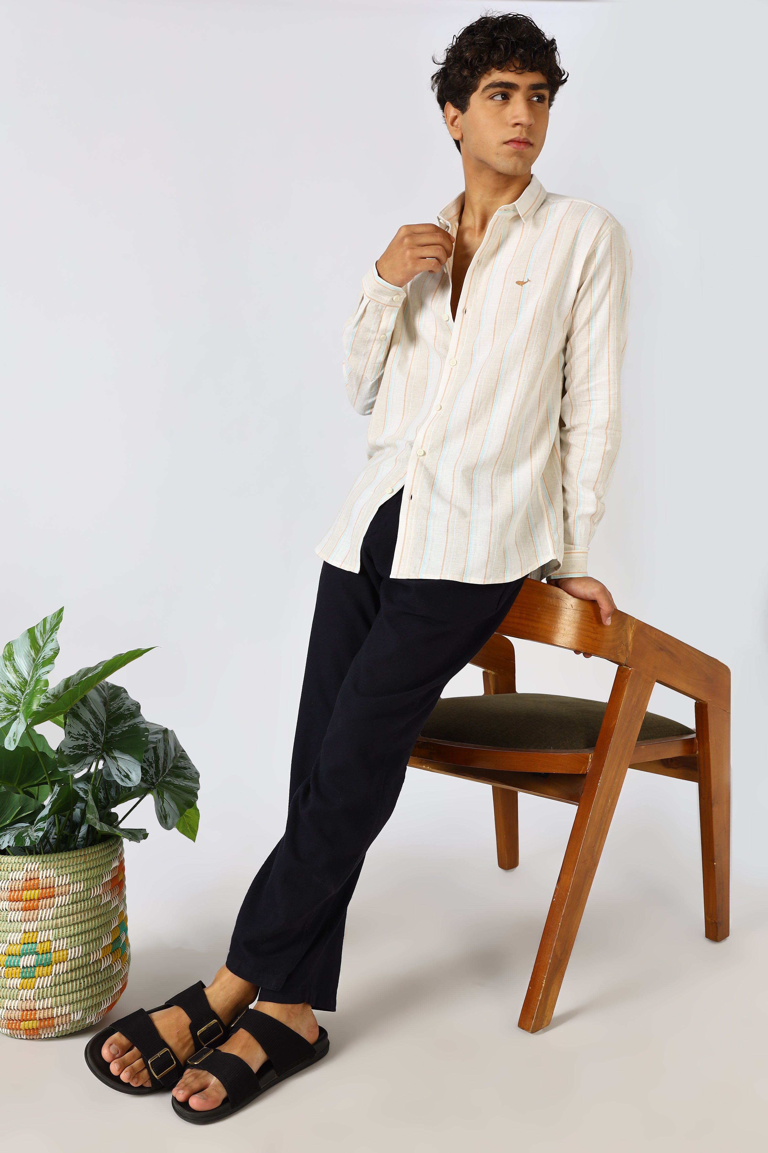 Harbour Dawn Cream Linen Blend Striped Shirt