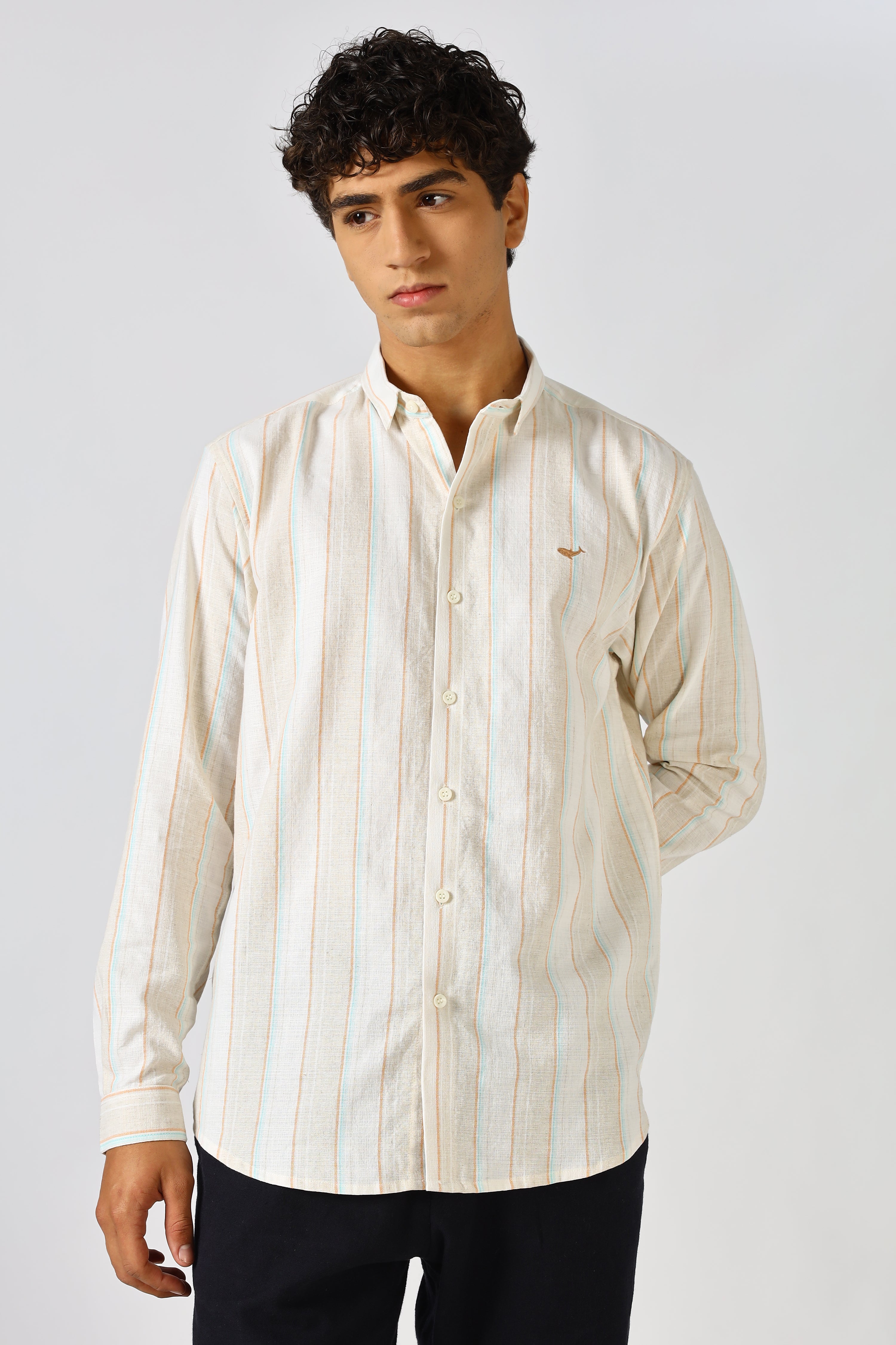 Harbour Dawn Cream Linen Blend Striped Shirt