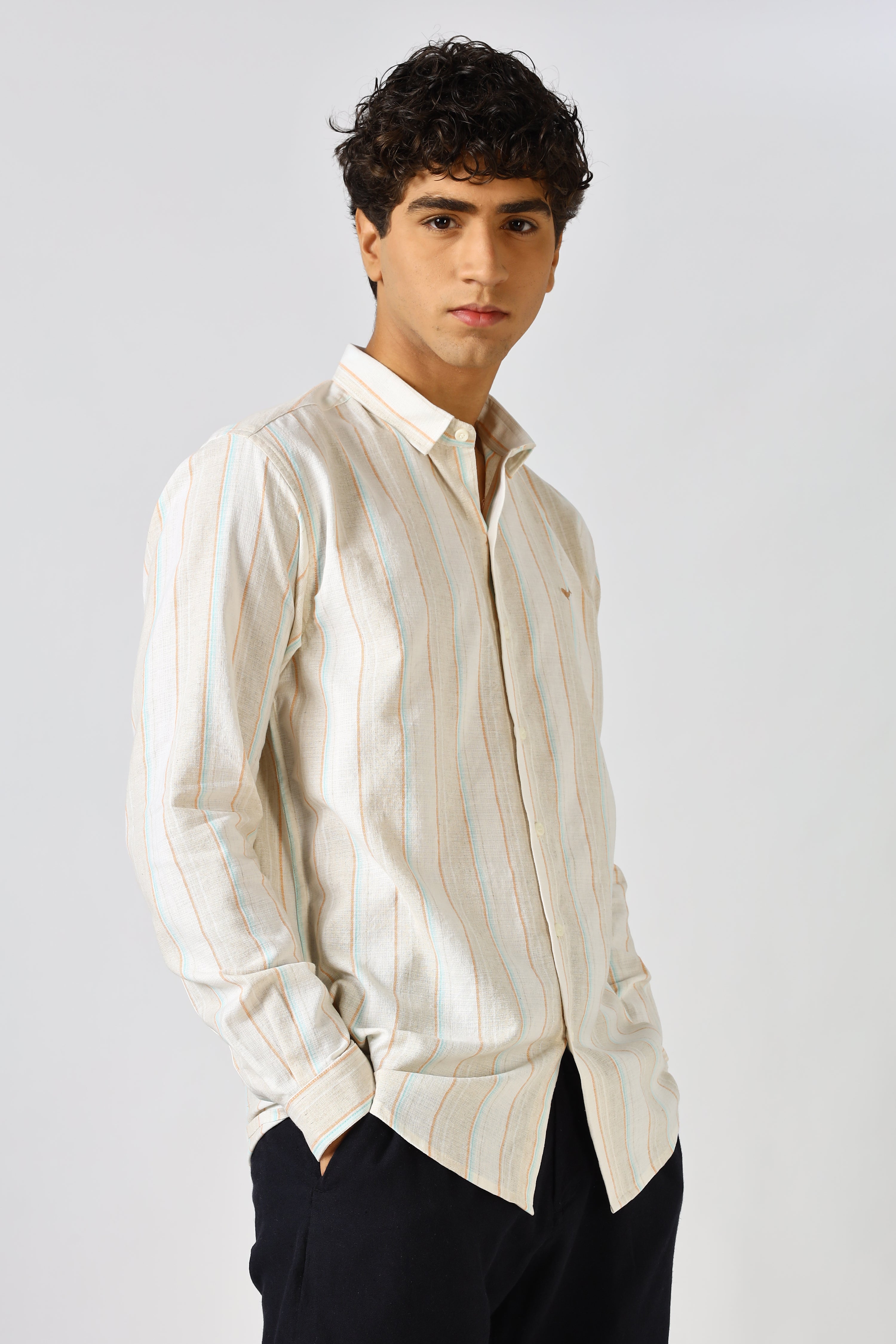Harbour Dawn Cream Linen Blend Striped Shirt