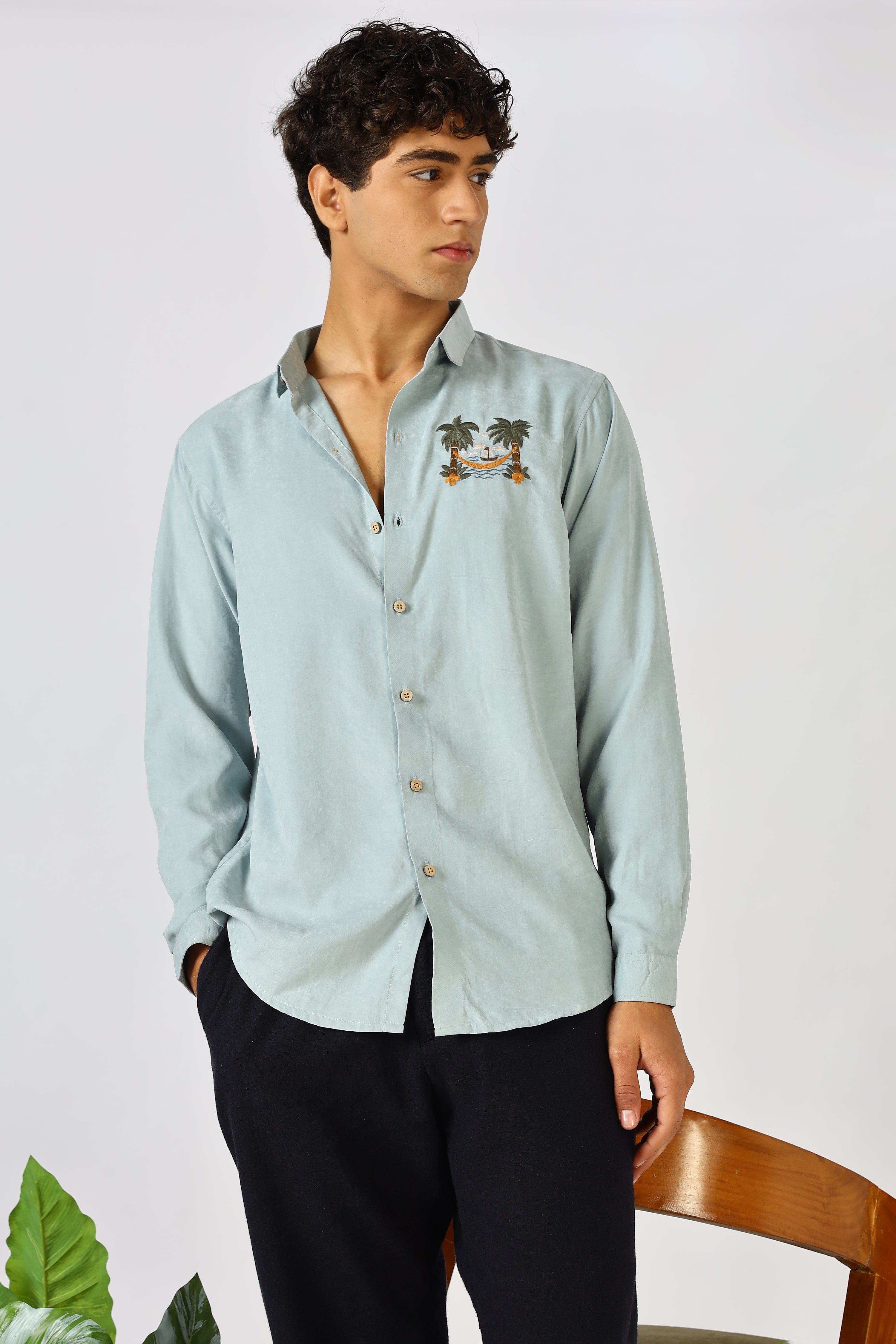 Palm Retreat Embroidered Shirt Cotton