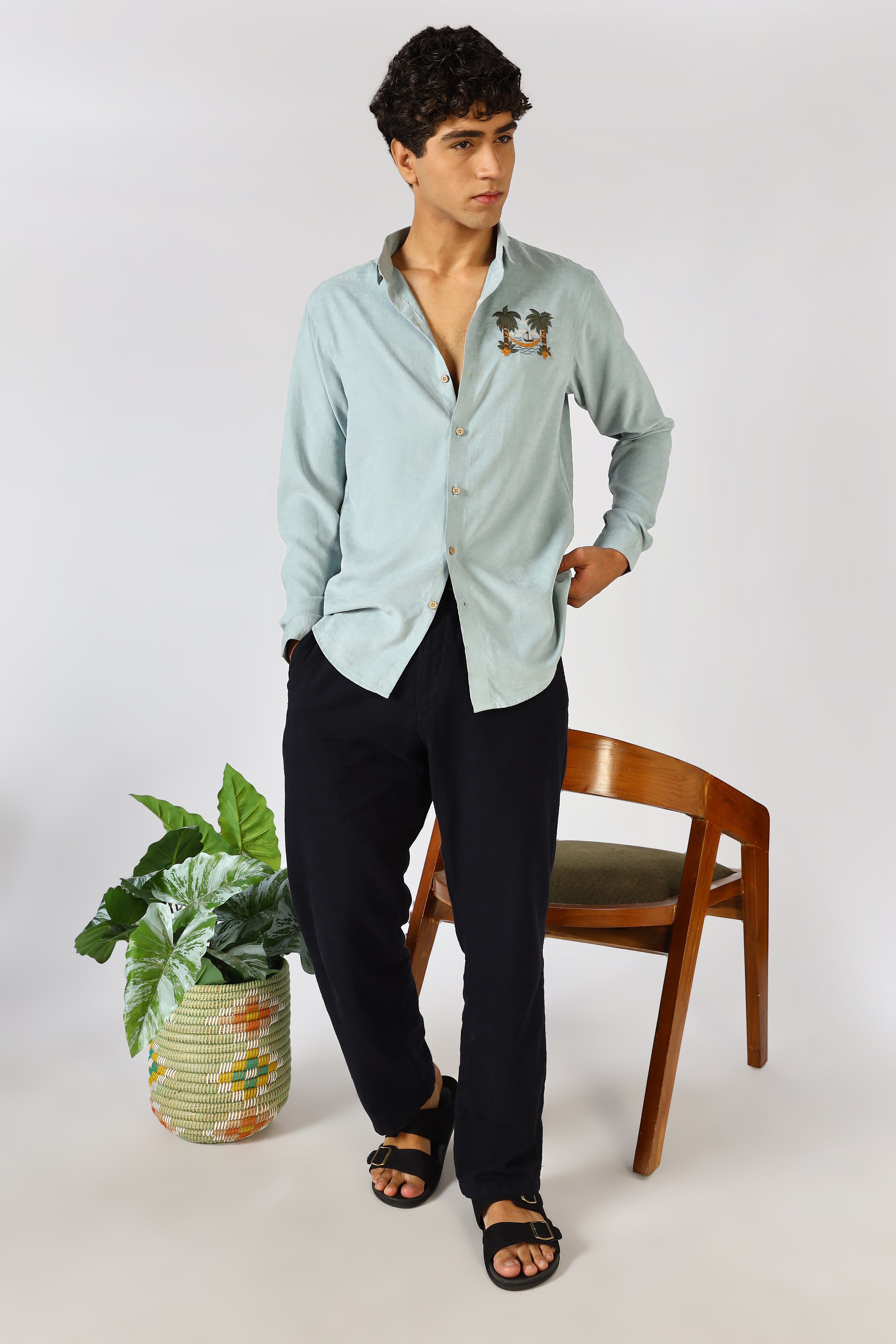 Palm Retreat Embroidered Shirt Cotton