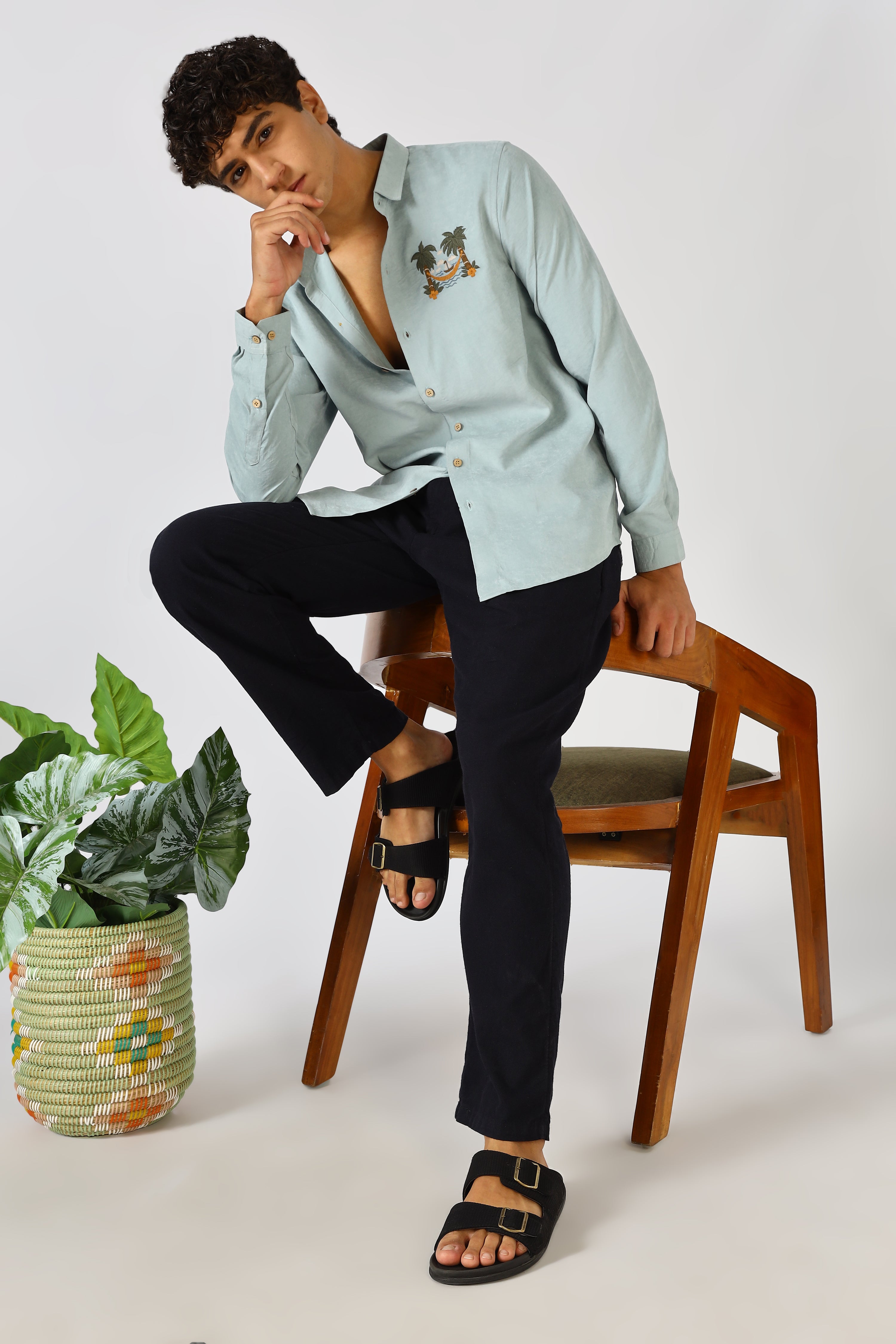 Palm Retreat Embroidered Shirt Cotton
