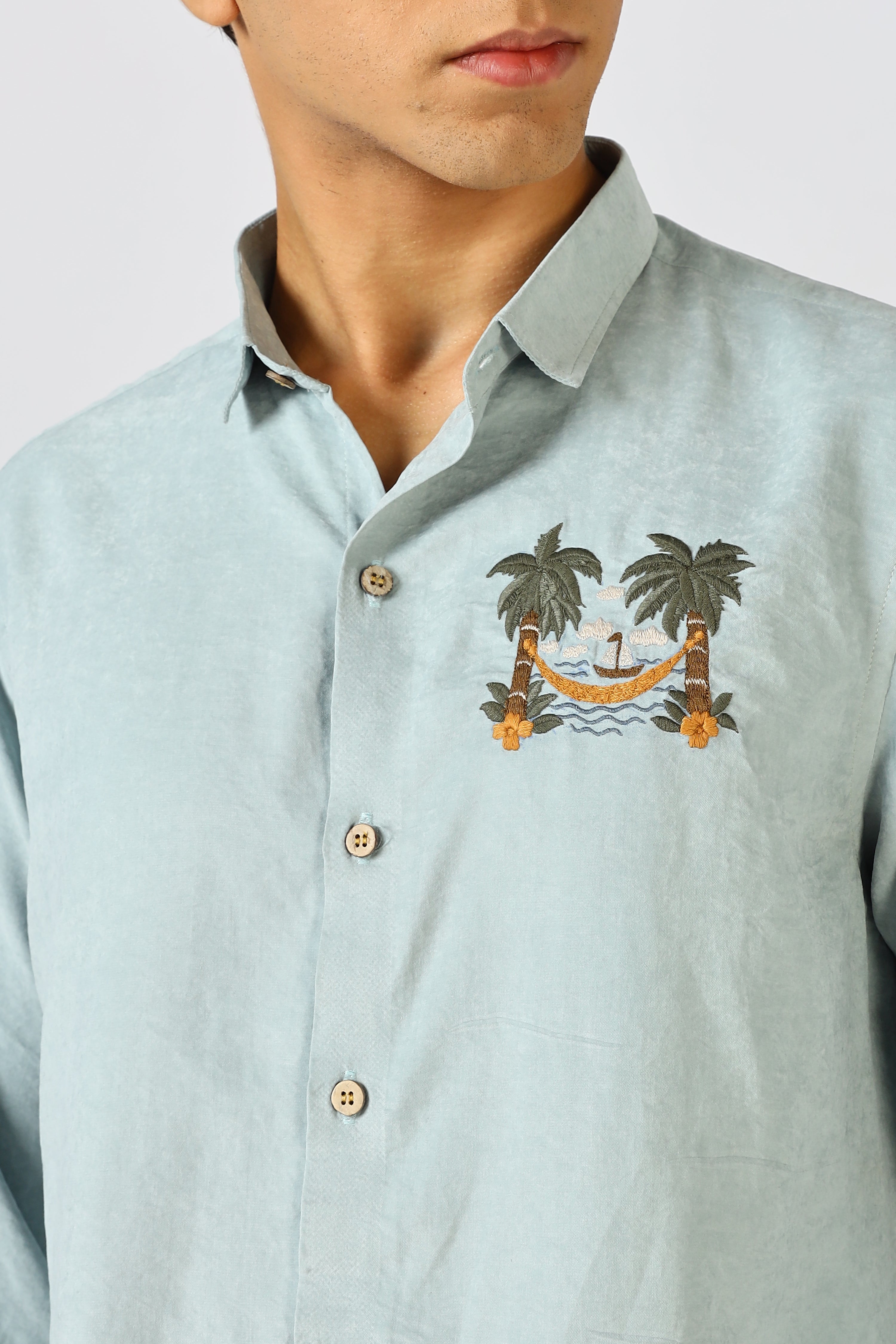 Palm Retreat Embroidered Shirt Cotton
